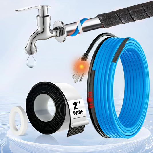 6Feet Water Pipe Heat Trace Kit with Thermostat for Pipe Freeze Protection, 8.2 Ft X 2 in Self-Adhesive Outdoor Water Pipe Insulation Tape for 120V Electric Pipe Heat Cable Anti-Freeze