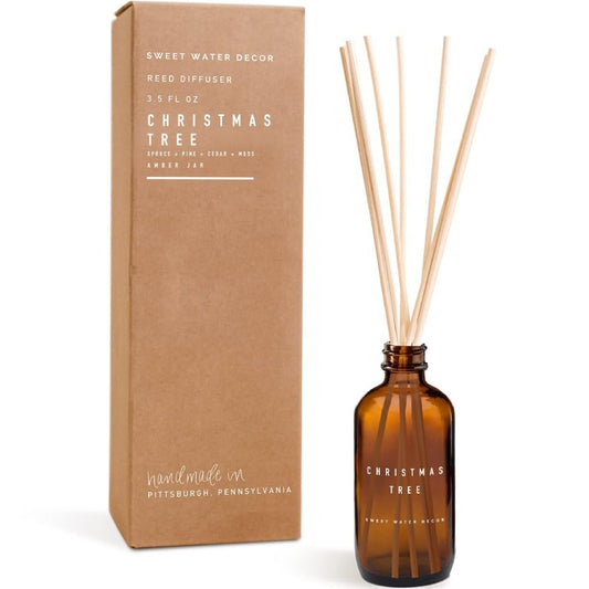 Christmas Tree Amber Reed Diffuser Set | Spruce, Pine Needles, Evergreen, and Spearmint Scented Diffusers for Home | Christmas Gift | Air Freshener | Essential Oils | Home Décor