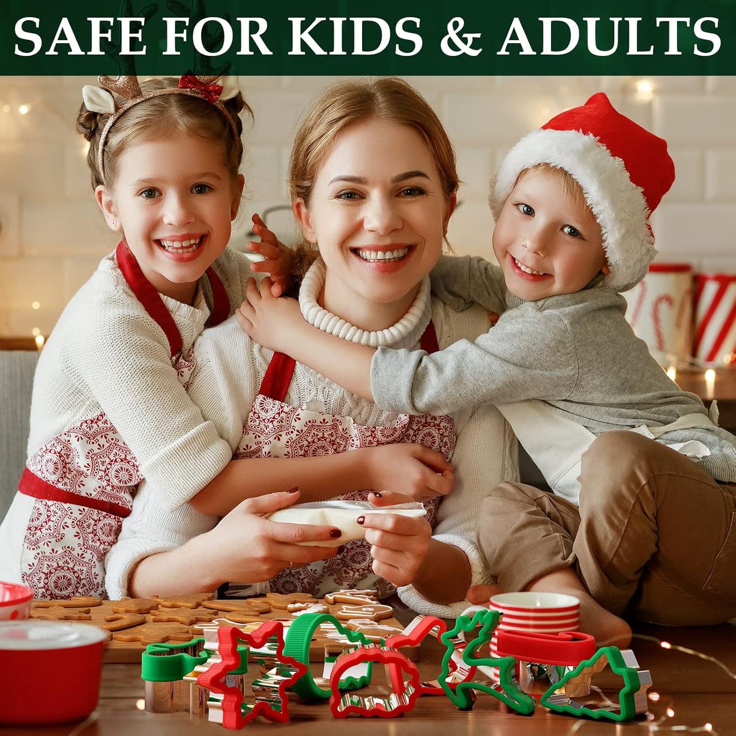 Christmas Cookie Cutters Set 16 Pieces, Holiday Cookie Cutters with Comfort Grip, Stainless Steel Baking Cutters Christmas Shapes for Xmas, Gingerbread Man, Snowflakes, Christmas Tree, Santa, Etc