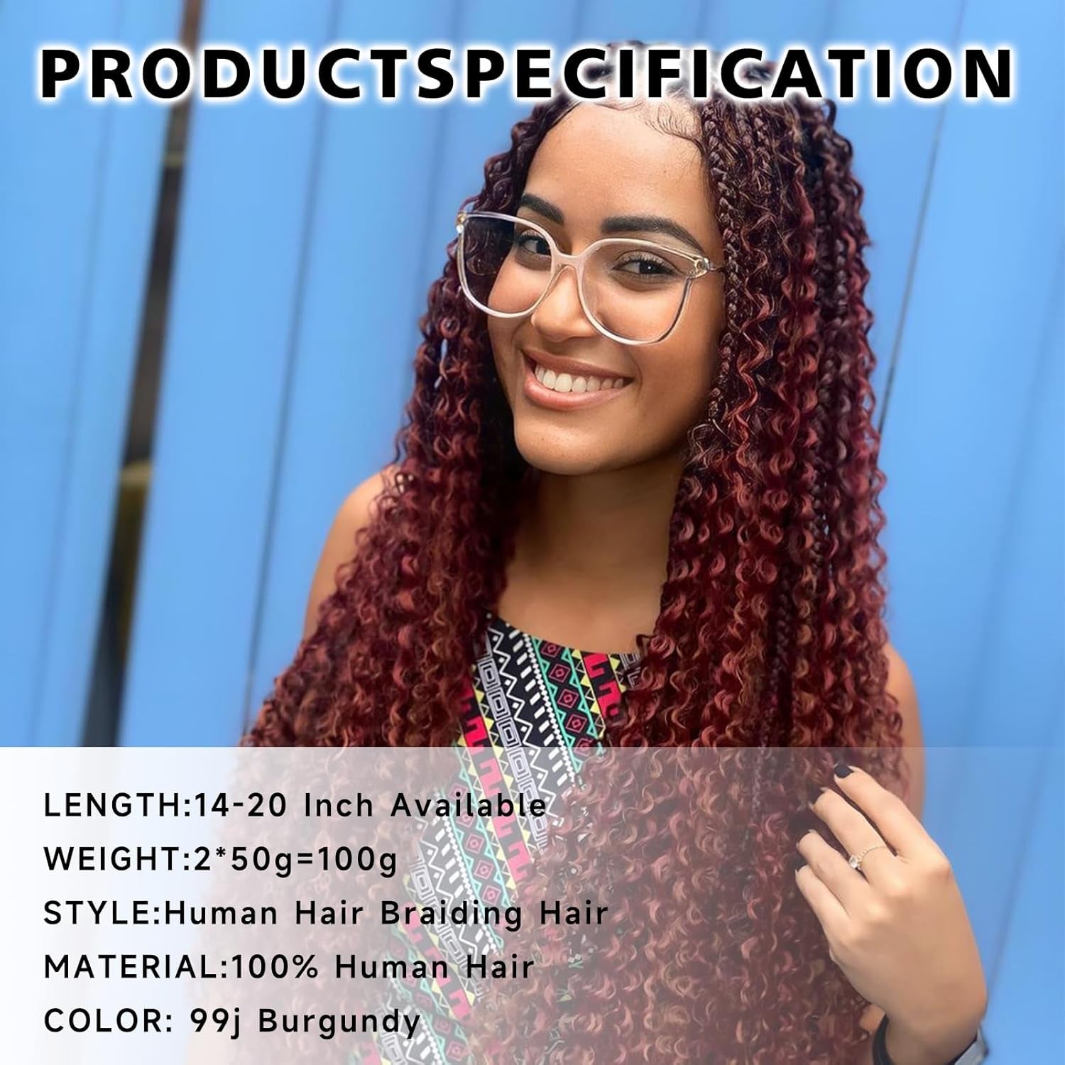Langer 99J Burgundy Human Braiding Hair Deep Wave Bulk Human Hair for Braiding No Weft Bundle 100G 2 Bundles/Pack 16A Brazilian Virgin Water Curly Human Hair Extensions for Boho Braids Hair 20 Inch