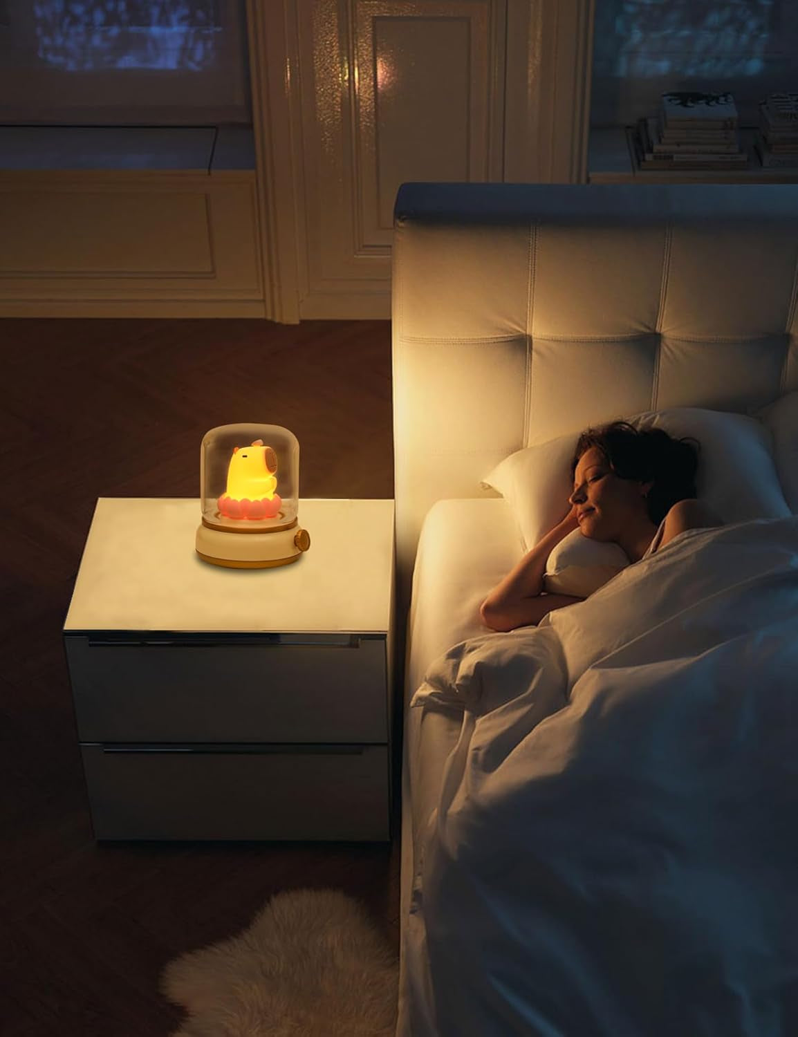 Lucky Capybara Night Light,Lotus Lamp, Cute Lamp and Cozy Lighting,Rotate to Adjust Brightness,Rechargeable Night Light for Kids, Cute Stuff Gifts for Children,Lucky Capybara Bring Good Luck