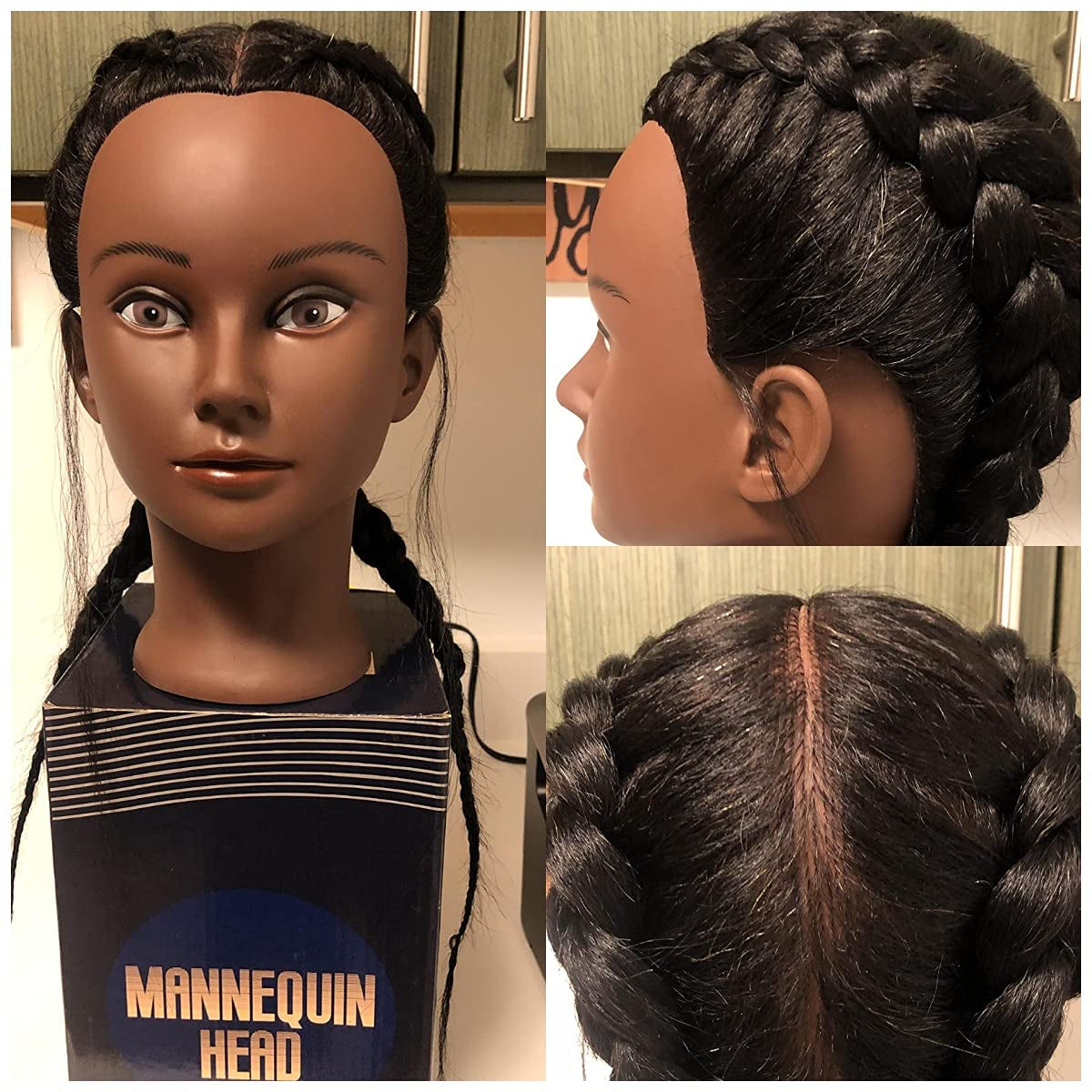 Mannequin Head 100% Real Hair for Cosmetology Manikin 16 Inch Doll Head Hairdresser Hairstylist Training Practice Styling Braiding Styling Curling Coiling Display Cosmetology with Stand