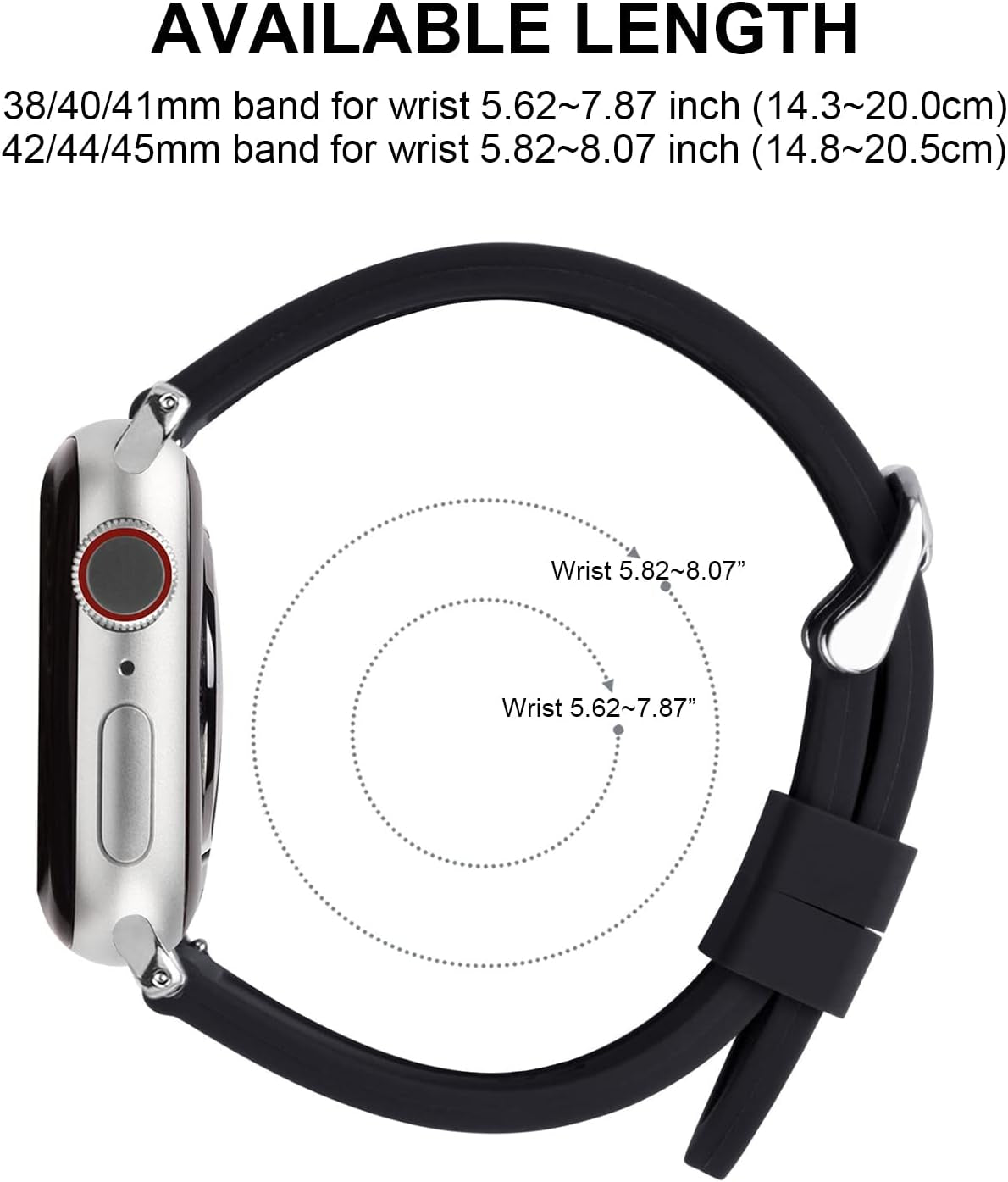 Compatible Sport Bands for Apple Watch Series 10 42Mm, 9/8/7 41Mm, SE2/SE/6/5/4 40Mm, 3/2/1 38Mm,Silicone Rubber Iwatch Band for Women Men, Black