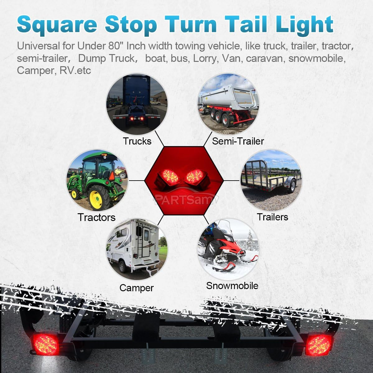 12V Submersible Square Led Trailer Light,Red White LED Stop Turn Tail License Brake Running Light Lamp for Trailers under 80" Boat Trailer Truck Marine Camper RV Snowmobile,Ip68,Dot Compliant