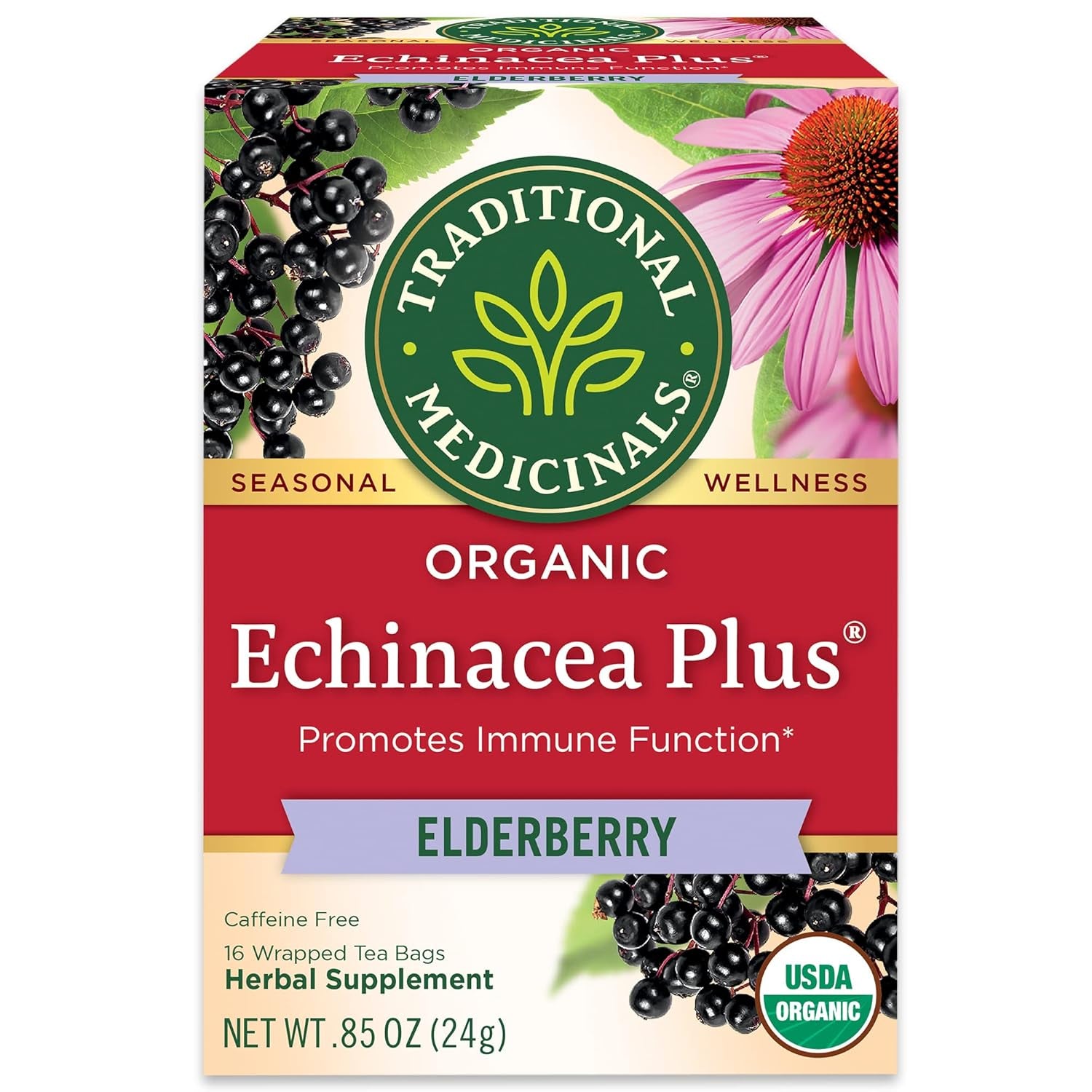 Tea, Organic Echinacea plus Elderberry, Boosts the Immune System, 16 Tea Bags TLBH