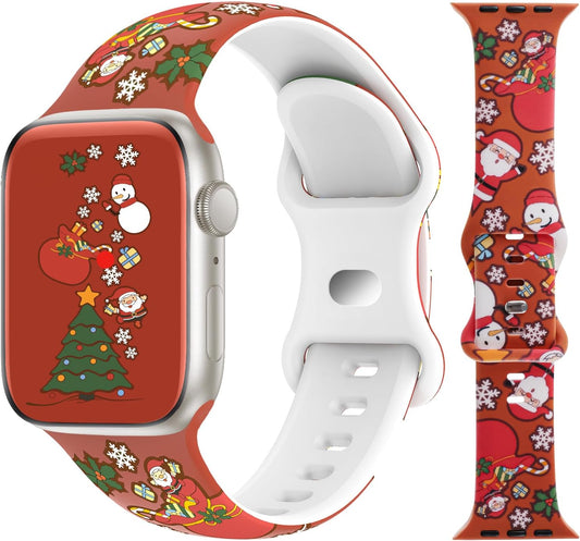 Christmas Silicone Bands Compatible with Apple Watch Band 38Mm 40Mm 41Mm 42Mm 44Mm 45Mm 49Mm, Soft Strap Pattern Printed Wristband for Iwatch Series 9 8 SE 7 6 5 4 3 2 1 Ultra Women Men