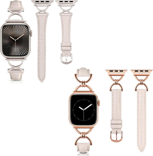 2 Packs Leather Band Compatible with Apple Watch Band Women 38/40/41/42/44/45/46/49Mm, Dressy Fancy Leather Strap for Iwatch Bands Series 10 9 8 7 6 5 4 3 2 1 SE Ultra