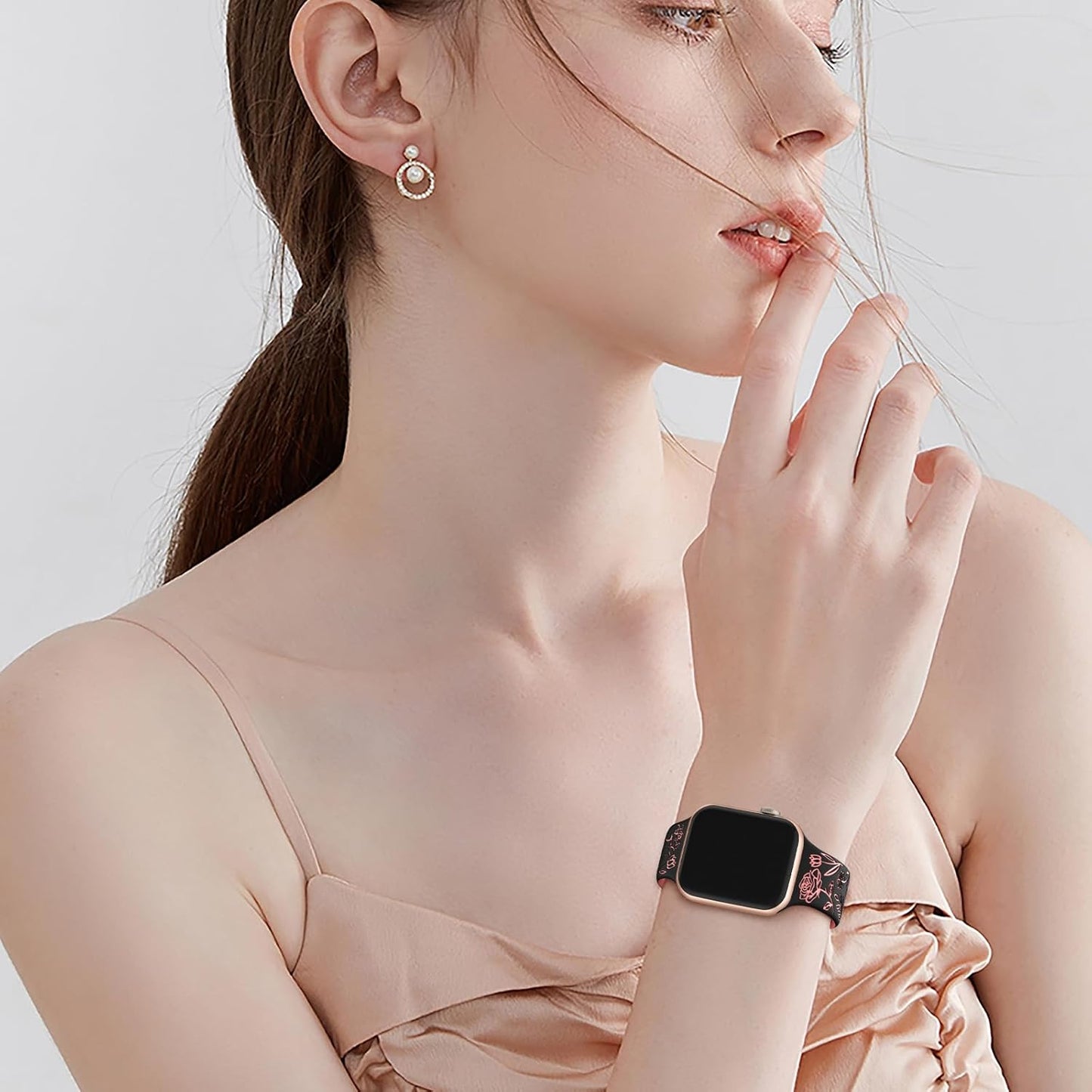 Floral Engraved Bands for Apple Watch Women 38Mm 40Mm 41Mm 42Mm 44Mm 45Mm, Soft Silicone Cute Dressy Wrist Strap for Iwatch SE Series 9 8 7 6 5 4 3 2 1 Ultra, Iphone Watch Band Accessories