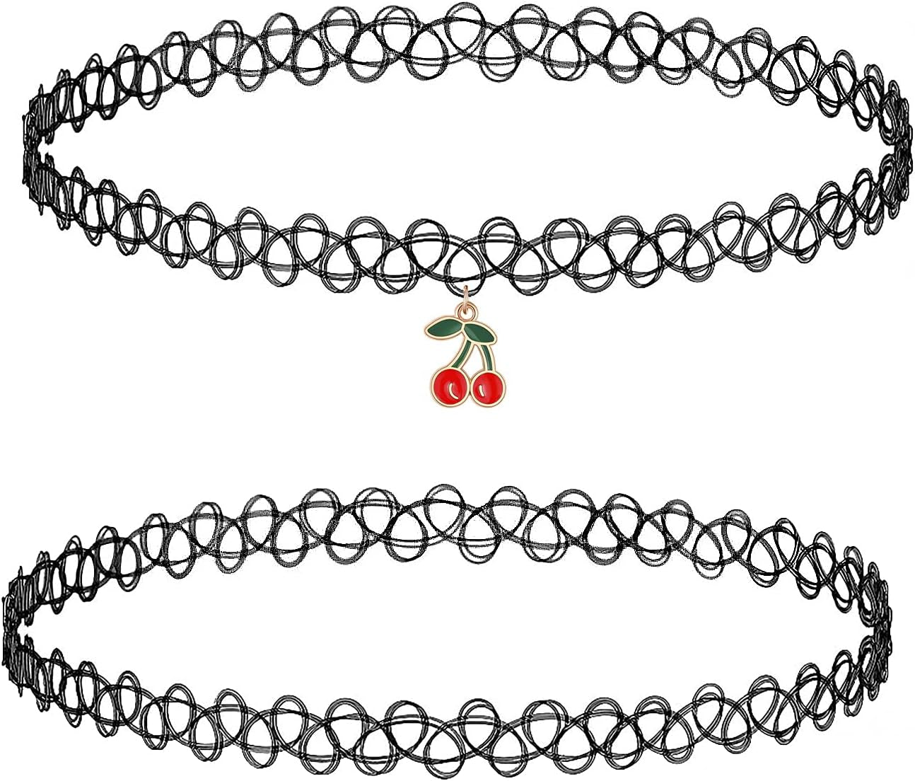2PC Tattoo Choker Necklace - 90S Choker Necklace Women - 2000S Y2K Black Chokers Rainbow Choker - Butterfly Ying Yang Unicorn Rainbow Charms - Stretchy Elastic Necklace