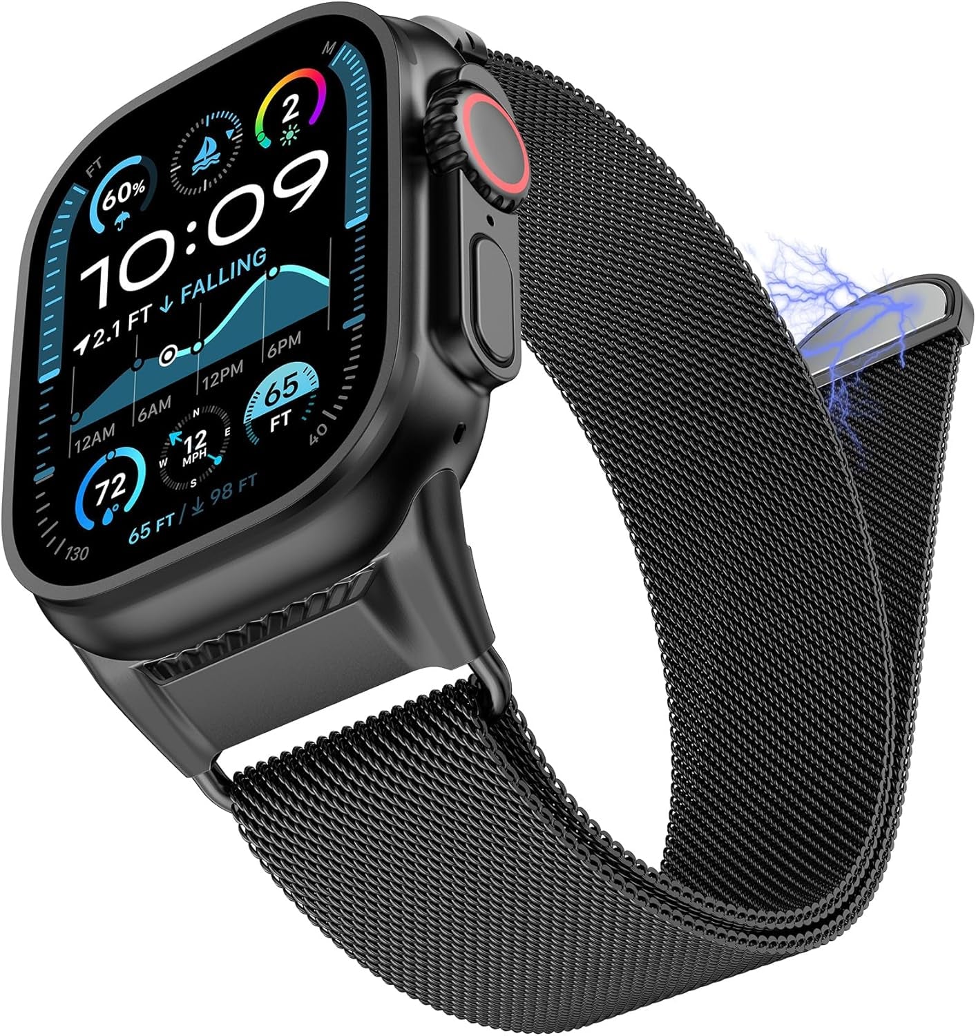 Milanese Mesh Loop Compatible with Apple Watch Band Ultra 2/1 49Mm Series 10 46Mm, Mechanical Design Metal Connector for Iwatch Series 9/8/7 45Mm, Se2/Se/Series 6/5/4 44Mm, Series 3/2/1 42Mm