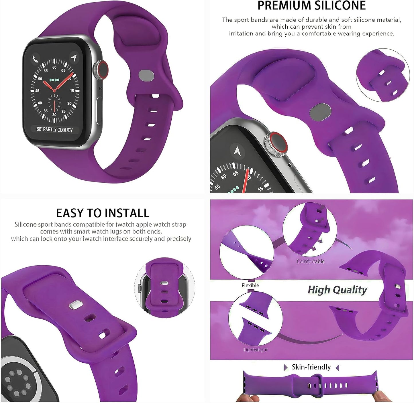 Watch Band Compatible with Apple Watch Series 38Mm 40Mm 41Mm 42Mm 44Mm 45Mm 49Mm SE Series Ultra | Sport Bands Waterproof Strap with Soft Silicone