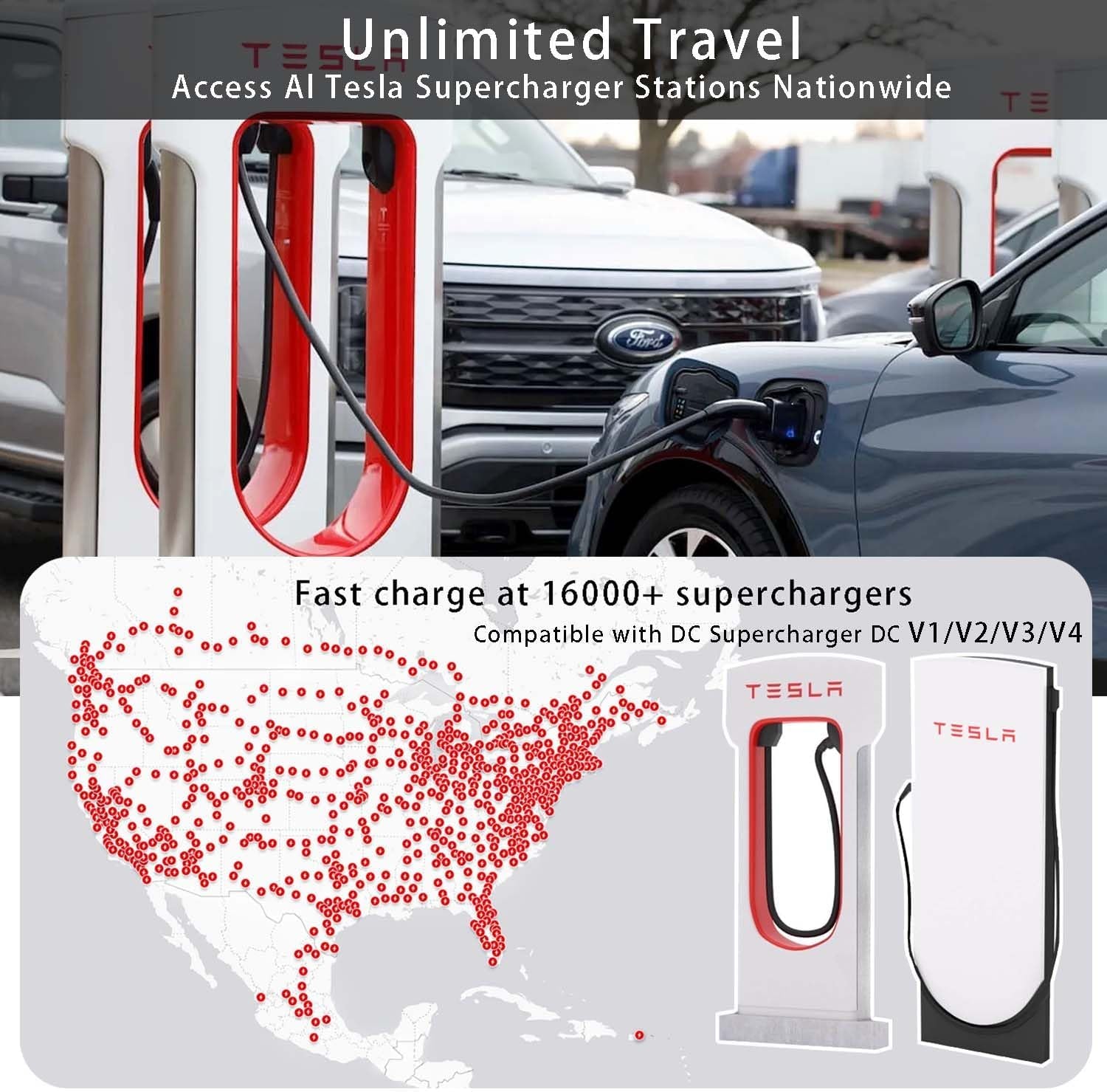 Nacs Supercharger to CCS1 Charging Adapter, [Max 500A, 1000V] Fit for Rivian,Ford,Mustang,Gm Evs,Volvo,Polestar, NACS to CCS Adapter, Tesla Supercharger Adapter,Fit for Tesla V1/V2/V3/V4 DC