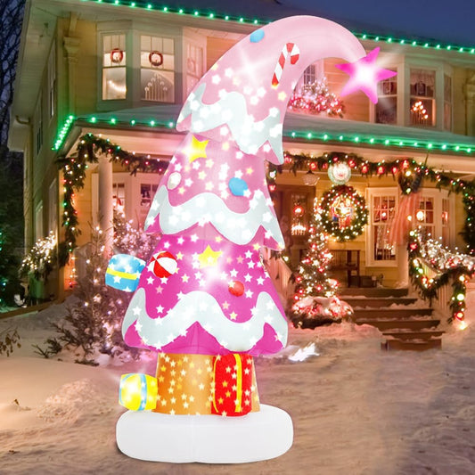 6 FT Christmas Outdoor Inflatable Decorations, Blow up Pink Christmas Tree with LED Light for Xmas Holiday Party Garden, Yard, Lawn Decor