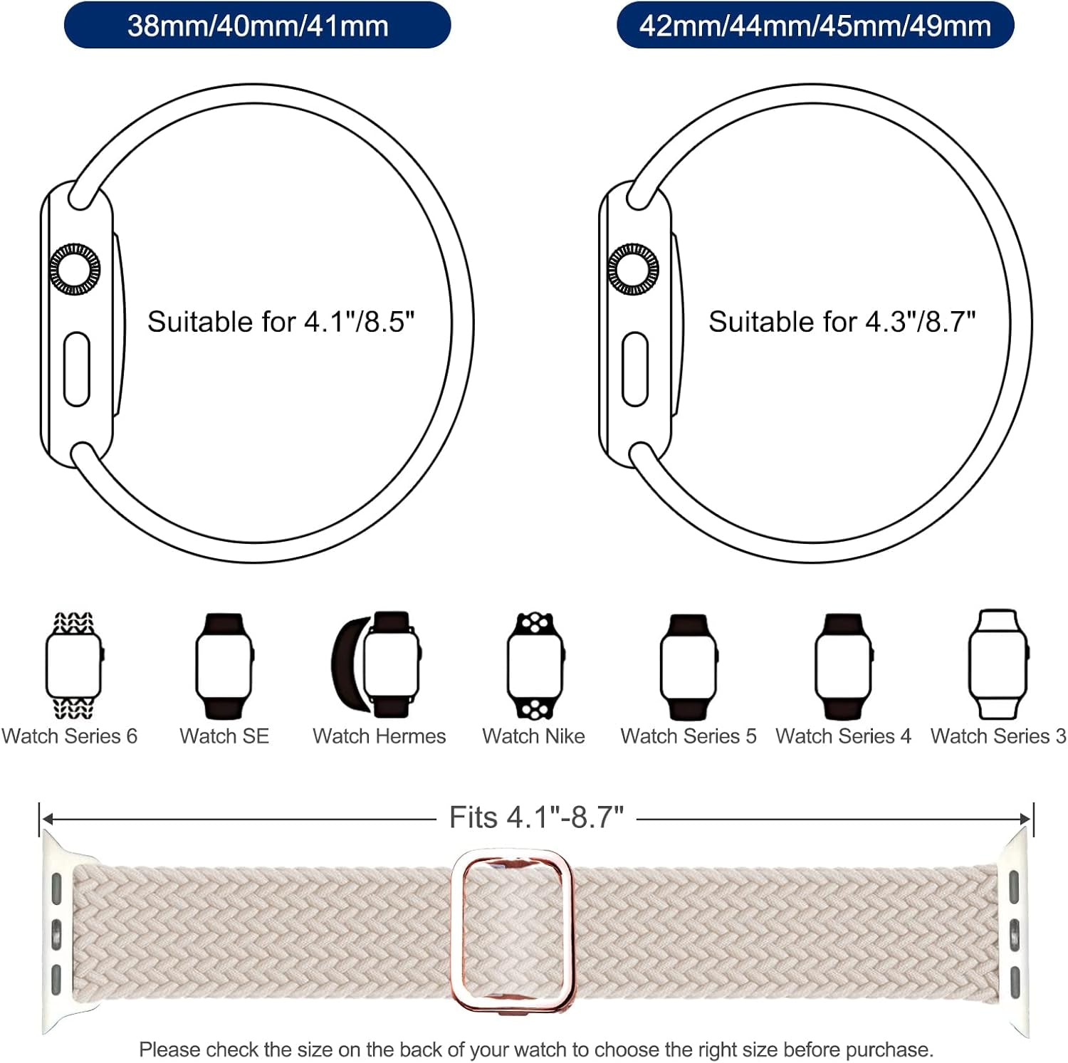 Stretchy Solo Loop Compatible with Apple Watch Band 38Mm 40Mm 41Mm 42Mm 44Mm 45Mm 49Mm, Adjustable Nylon Braided Elastic Sport Straps Womens Men Wristbands for Iwatch Series 8 7 6 5 4 3 2 1 SE Ultra, Elastic Sport Wristbands (42/44/45/49Mm, Starlight)
