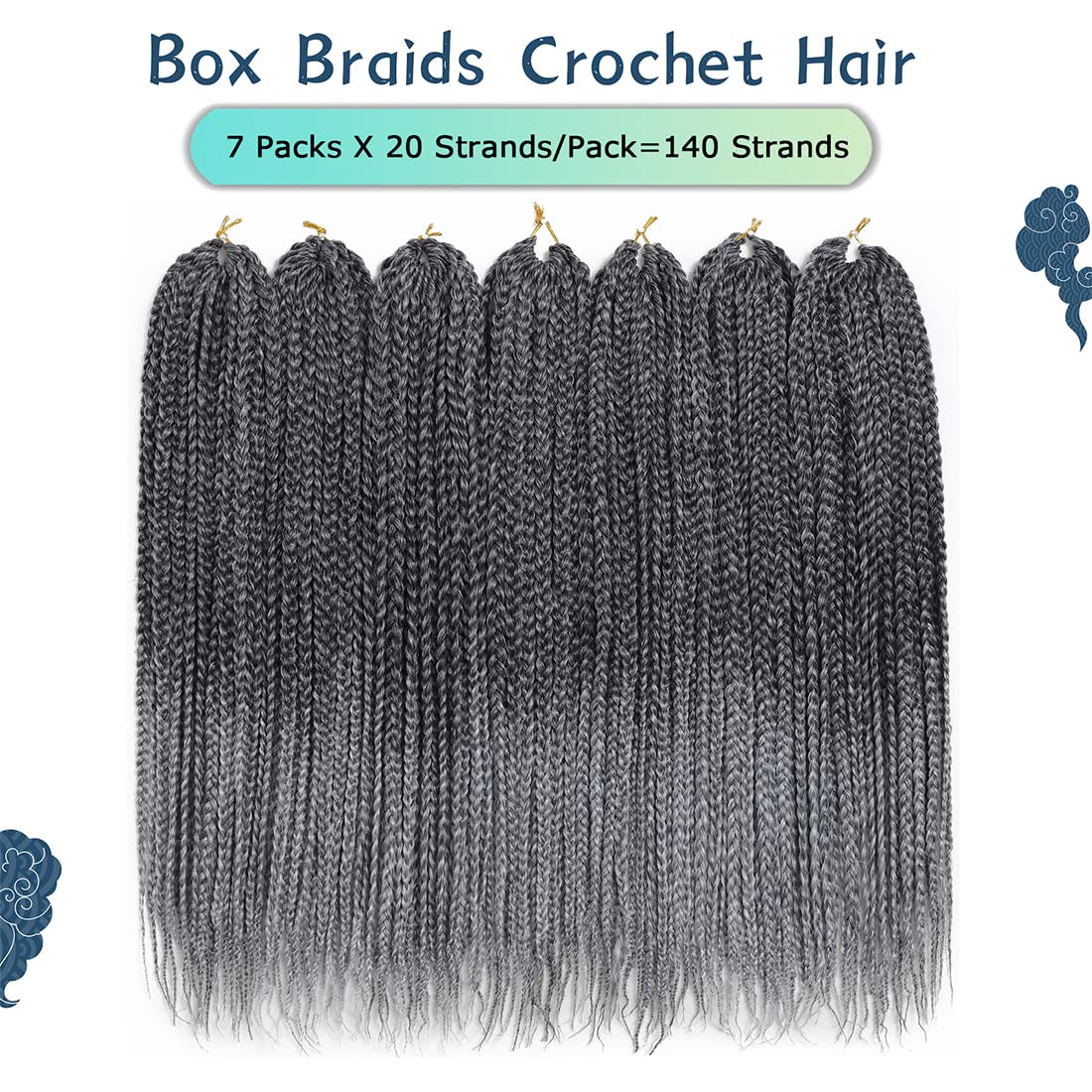 Crochet Box Braids Hair Pre Looped Goddess Box Braids Crochet Braiding Hair 7 Packs Crochet Box Braids 3X Box Braids Crochet Hair (14 Inch, TGRAY)
