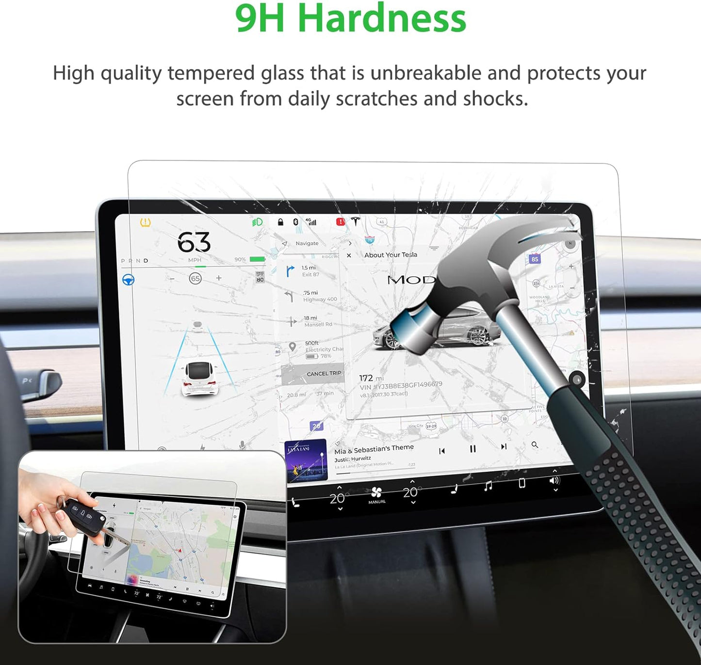 Nano-Texture Glass Screen Protector Designed for Tesla Model 3 (2023-2017) / Tesla Model Y (2024-2020) Center Control Touchscreen [Automatic Alignment] [Anti Glare] [9H Hardness]