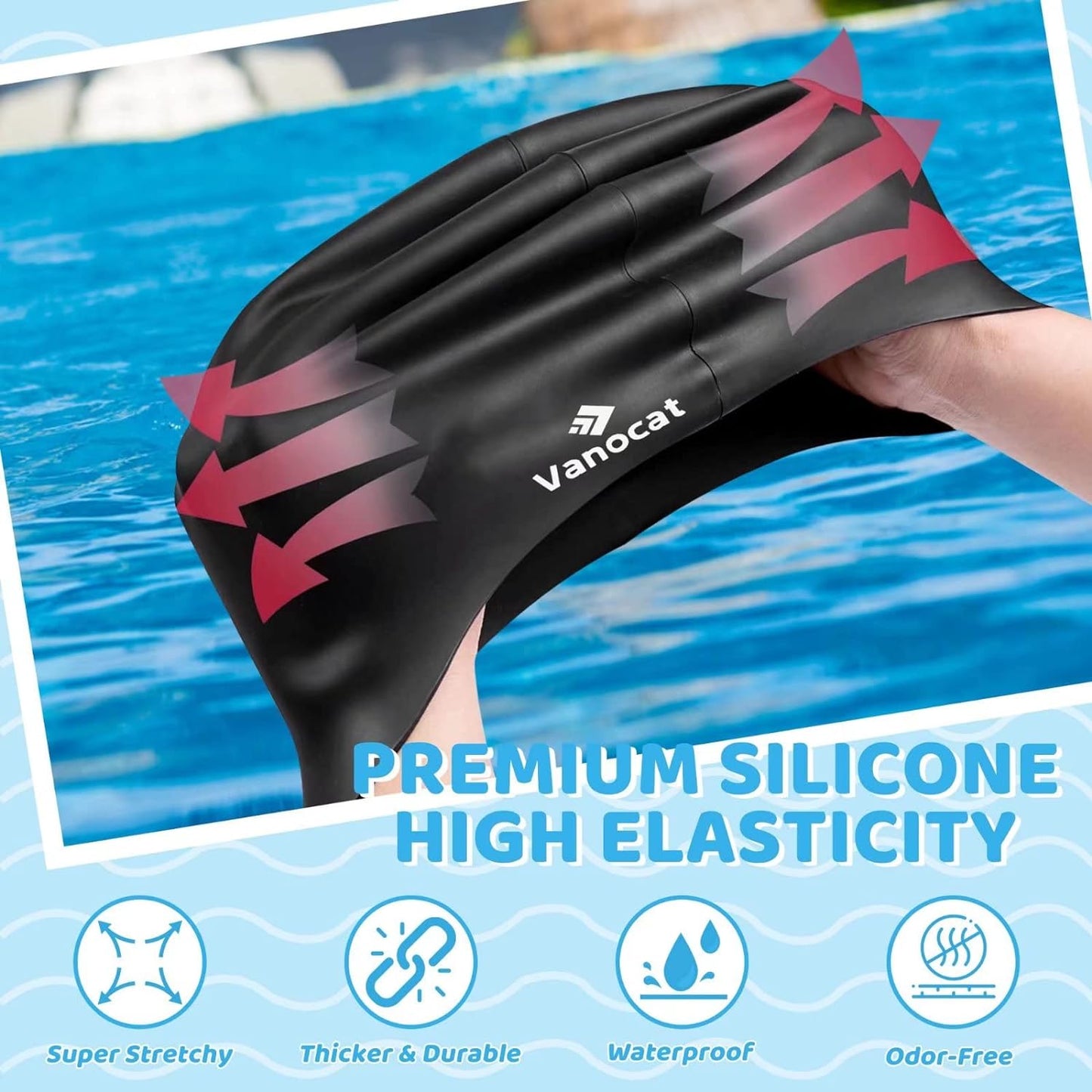 Kids Extra Large Swim Cap for Long Hair, Waterproof Silicone Swimming Caps for Boys Girls Children Youth Teen, Large Swim Hat for Long Thick Curly Hair & Dreadlocks Braids Weaves Afro Hair
