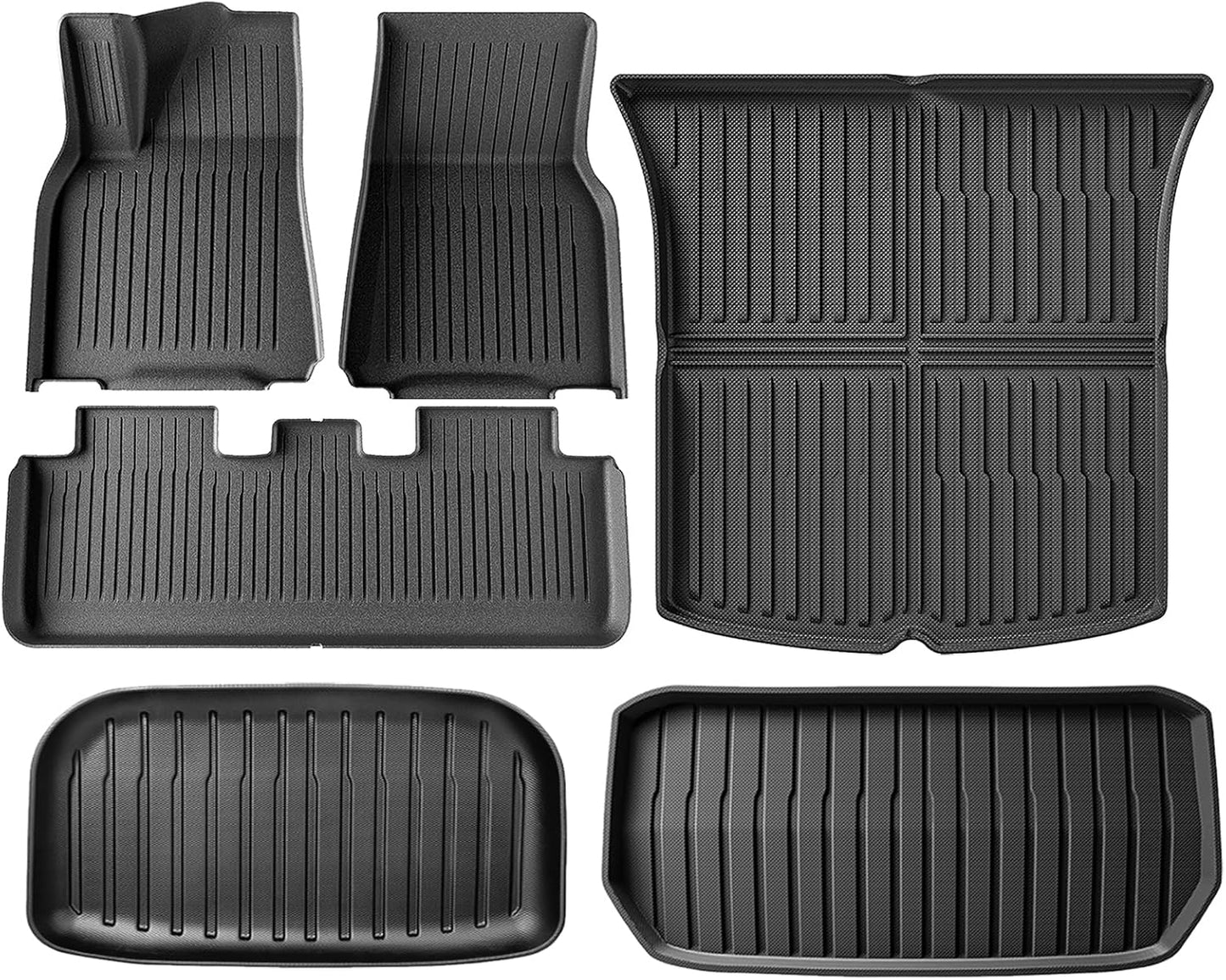 All Weather Floor Mats for Tesla Model Y 5-Seater 2024 2023 2022 2021, Anti-Slip TPE Waterproof Anti-Slip Front & Rear Trunk Mats Cargo Liners Accessories, Full Set Floor Liners, Set of 6