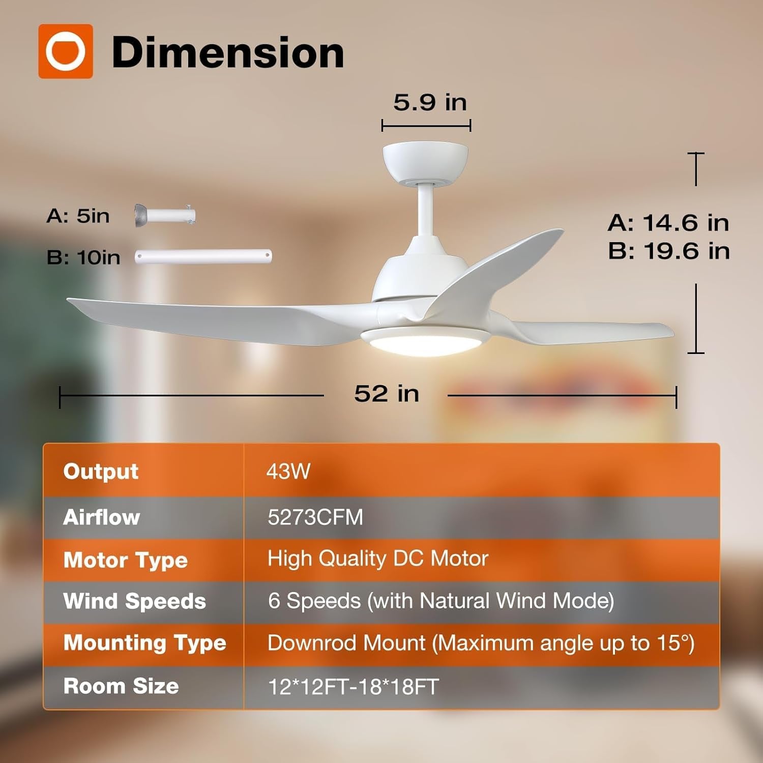 Ceiling Fans with Lights, 52 Inch Smart Ceiling Fan with Remote/App/Alexa Control, Reversible DC Motor, 6 Speeds, 3CCT Dimmable, Noiseless, White Wifi Ceiling Fan for Bedroom, Farmhouse