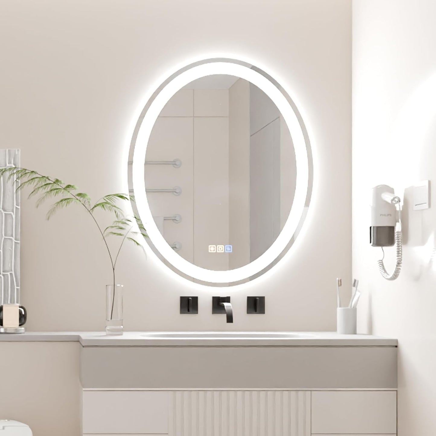 Ellipse 28 X 20 Inches, LED Mirror, Bathroom Smart Mirror with Lights,Front Lighted Vanity Mirror, Wall Mounted,Anti-Fog, Dimmable LED Makeup Mirror, Tempered Glass