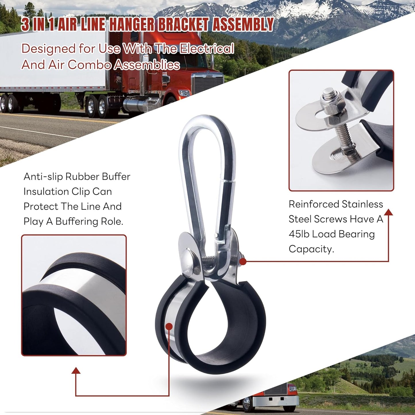 16” Double Tender Spring Kit, Dual Tender Spring for Suspending Trailer Air Line & Electric Cords, Tender Spring Assembly with Hanger Bracket for Semi Trucks Tractors Trailers