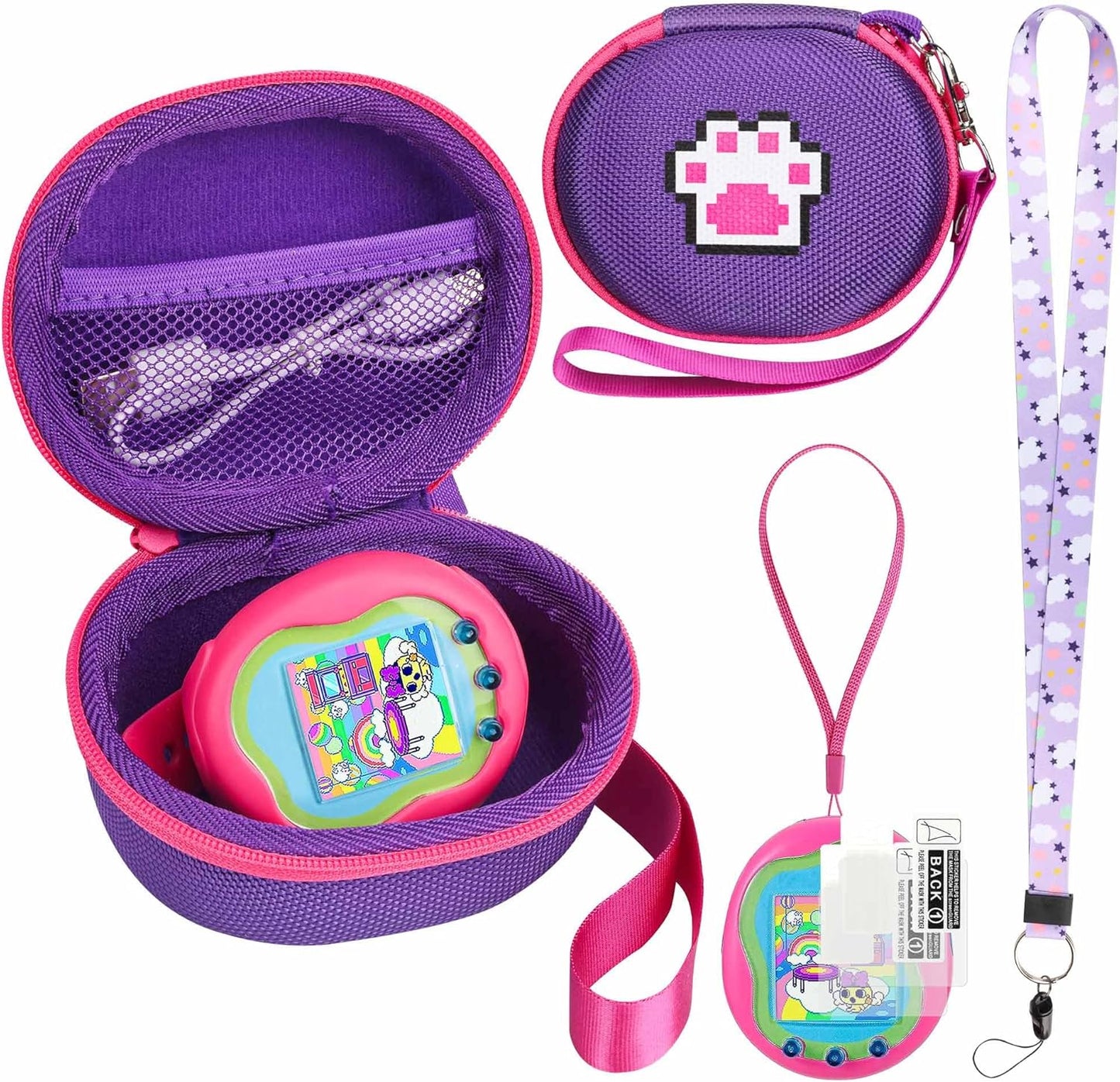 Carrying Case Compatible with Tamagotchi Uni/Tamagotchi Pix/Tamagotchi Original/Tamagotchi Nano X Virtual Pet Game Machine, Hard Case with Neck Strap, Lanyard and Screen Protector (Blue) ZOUSA
