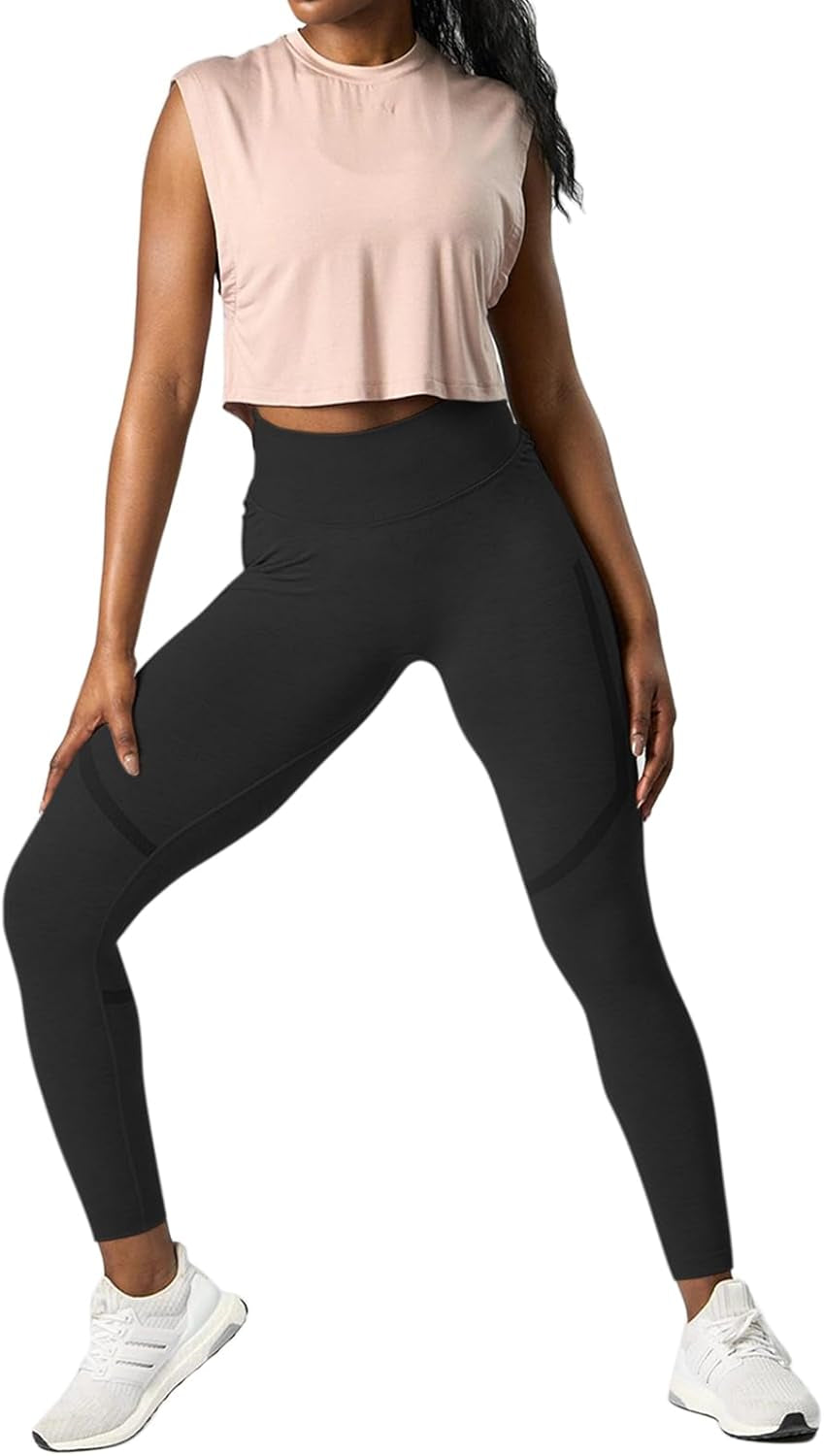 Scrunch Butt Lifting Seamless Leggings for Women High Waisted Tummy Control Striped Workout Pants