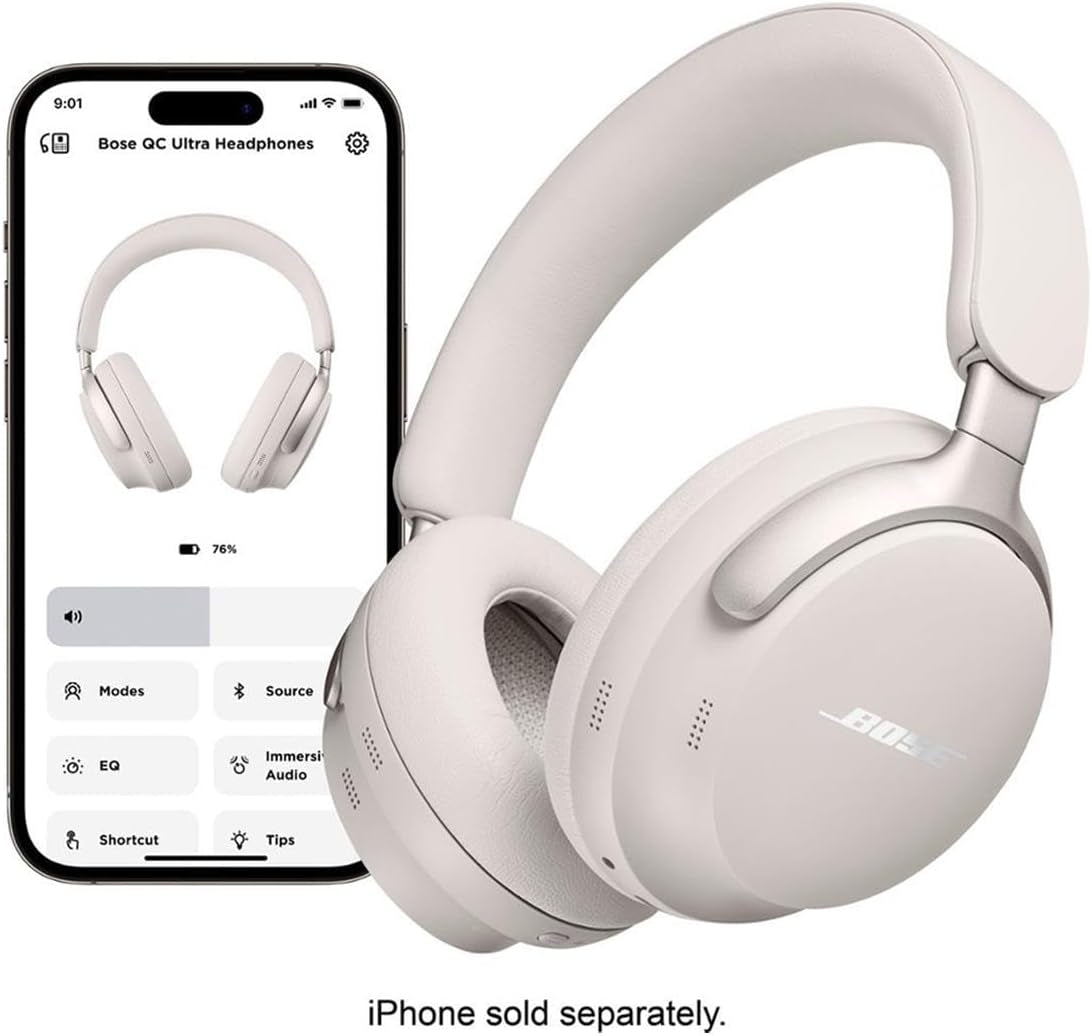 Quietcomfort Ultra Wireless Noise Cancelling Headphones with Spatial Audio, Over-The-Ear Headphones with Mic, up to 24 Hours of Battery Life (White Smoke)