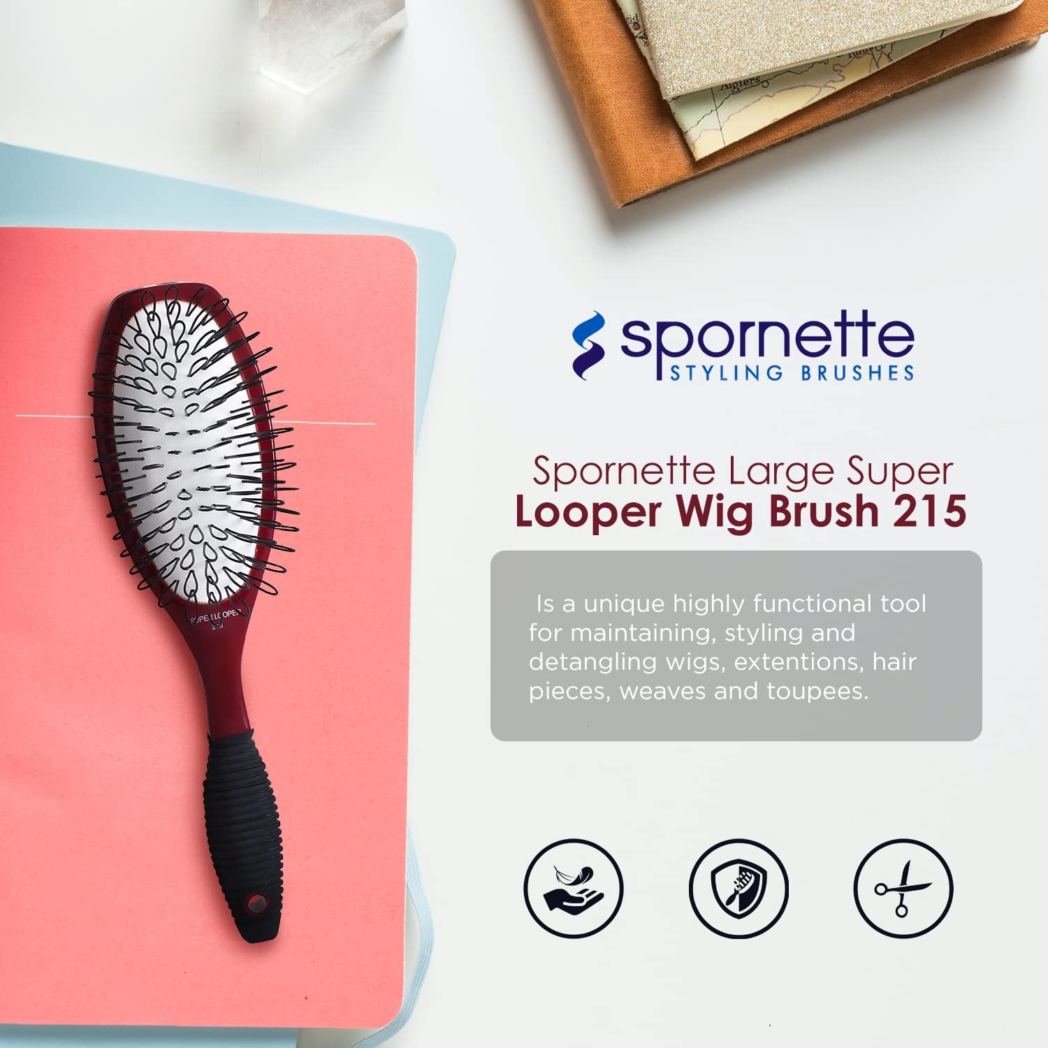 Super Looper Wig Brush, Cushioned & Looped Nylon Bristles for Hair Extensions, Wigs, Hair Pieces, Toupees & Weaves - for Brushing, Styling, & Detangling Natural & Synthetic Hair