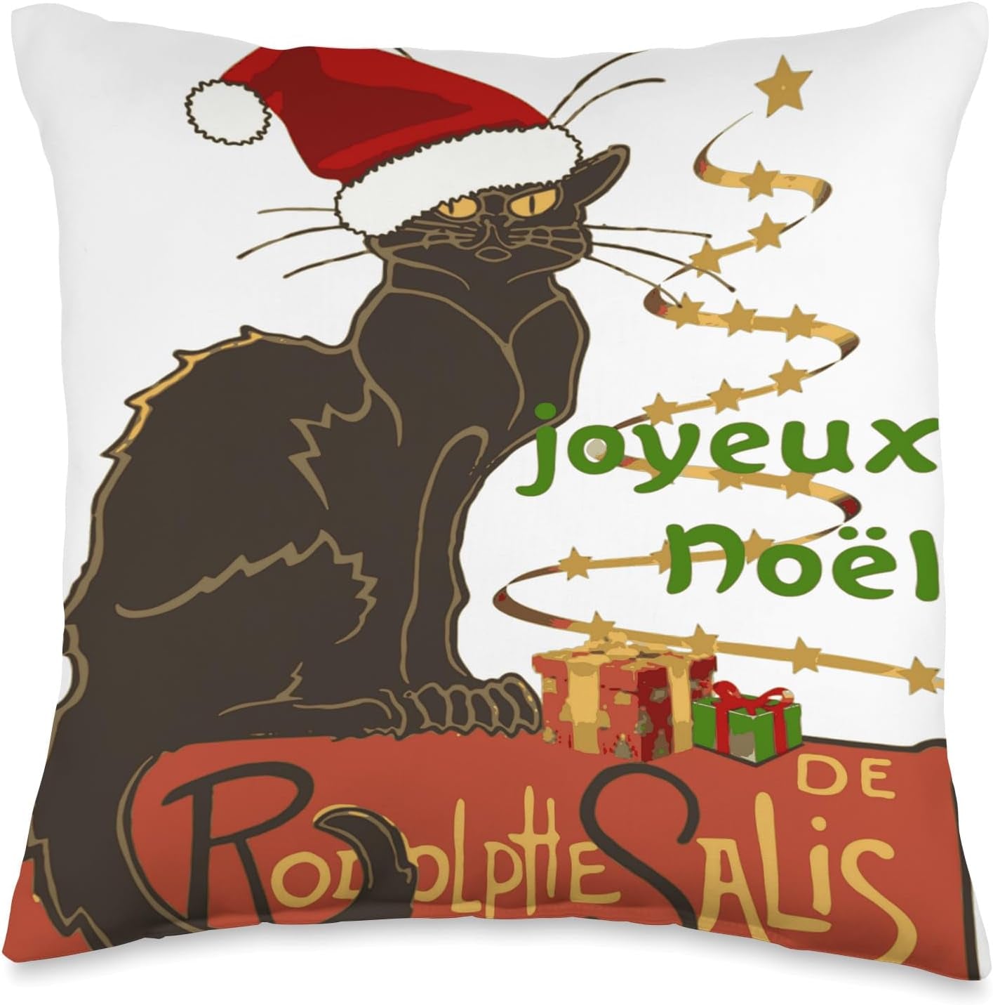 Joyeux Noel Le Chat Noir Christmas Holiday Vector Art Throw Pillow