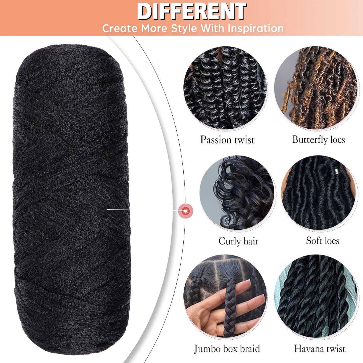 4 Pcs Natural Black Brazilian Wool Hair for Braiding Hair Acrylic Yarn Crochet Box Braids Senegalese Twist Jumbo Braids Faux Locs Crochet Hair for Women Synthetic Braiding Hair Extensions(#1B)