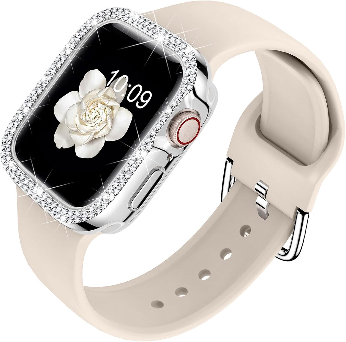 Compatible for Apple Watch Bands 44Mm with Bumper, Bling Glitter Women Silicone Soft Comfortable Strap for Iwatch SE Ultra Series 10 9 8 7 6 5 4 3 2 1