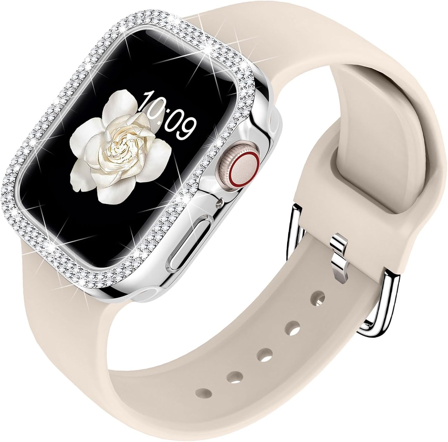 Compatible for Apple Watch Bands 44Mm with Bumper, Bling Glitter Women Silicone Soft Comfortable Strap for Iwatch SE Ultra Series 10 9 8 7 6 5 4 3 2 1