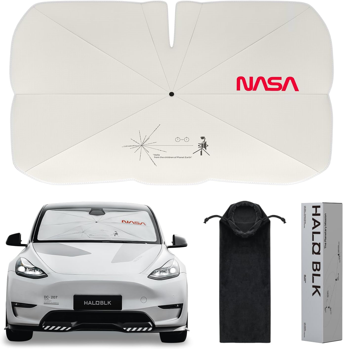 Reinforced Triple-Coated Windshield Sunshade Umbrella of the NASA Voyager-2 Mission Edition Designed for Tesla Model Y Model 3