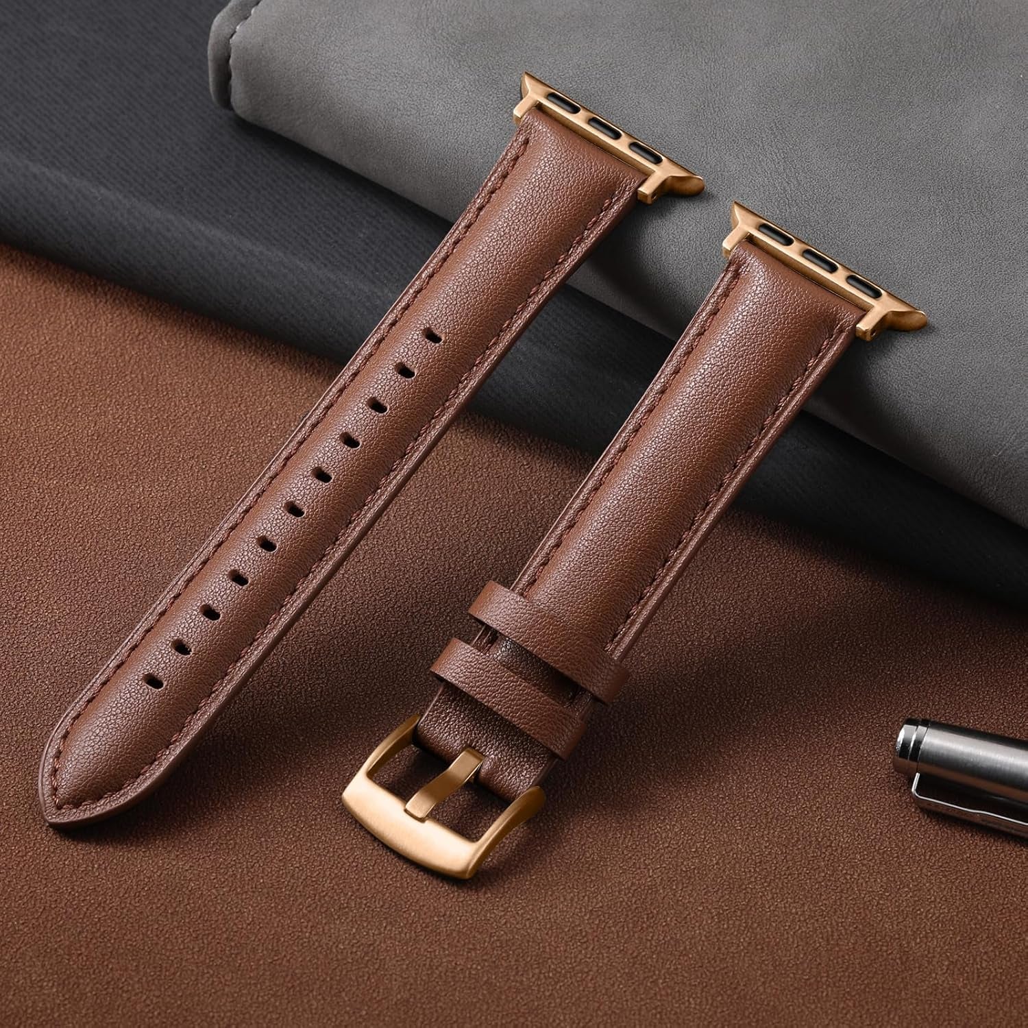 Leather Band Compatible with Apple Watch Bands 44Mm 40Mm 45Mm 42Mm 41Mm 38Mm 49Mm Women Men, Top Grain Genuine Leather Strap Wristband for Iwatch Series 9 8 7 6 5 4 3 2 1 SE Ultra 2 Ultra