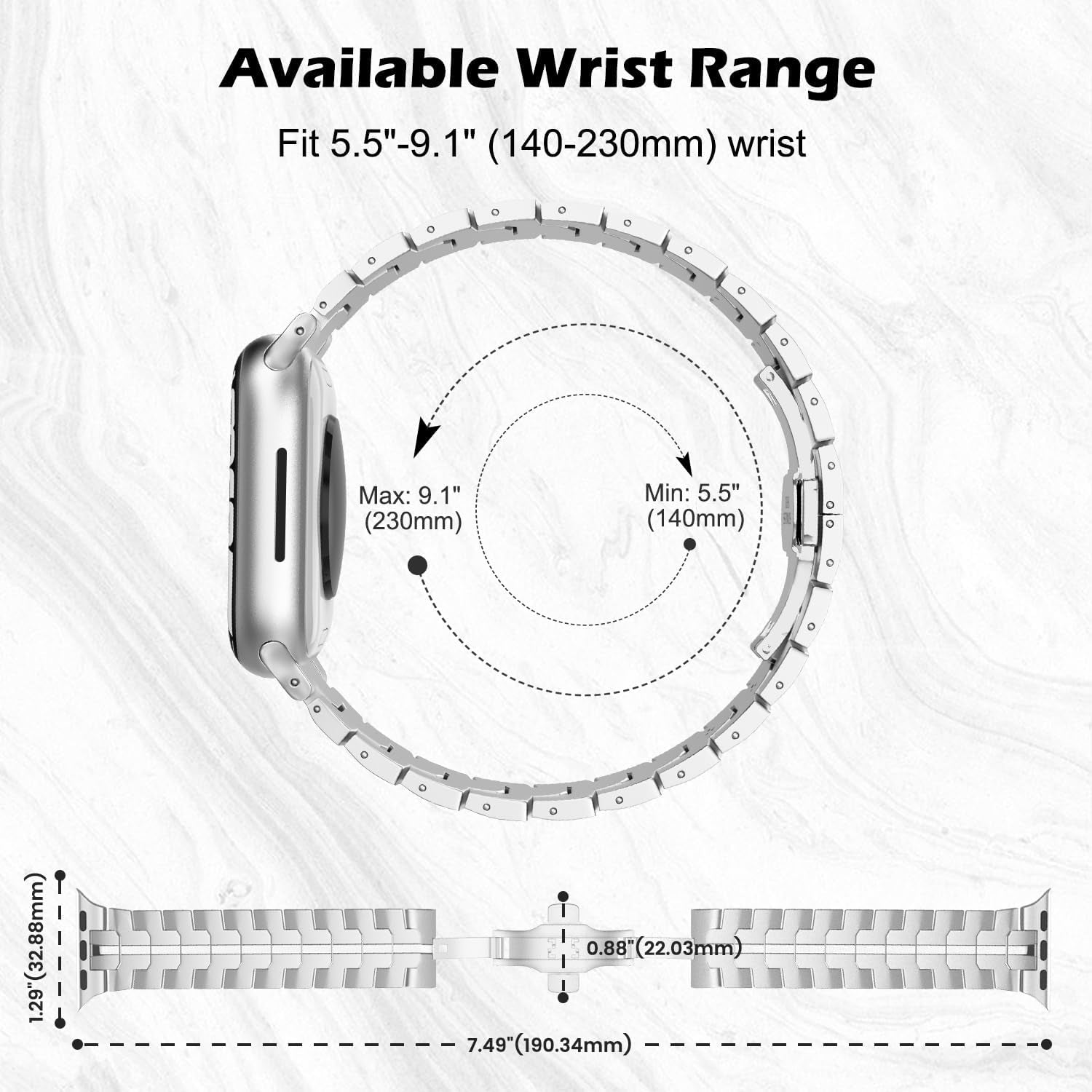 Watch Strap Compatible with Apple Watch Ultra2 Ultra 49Mm Series 9/8/7/6/5/4/3/2/1/SE 42/44/45Mm, Adjustable Metal Watch Band Stainless Steel Wristband with Butterfly Buckle, Silver