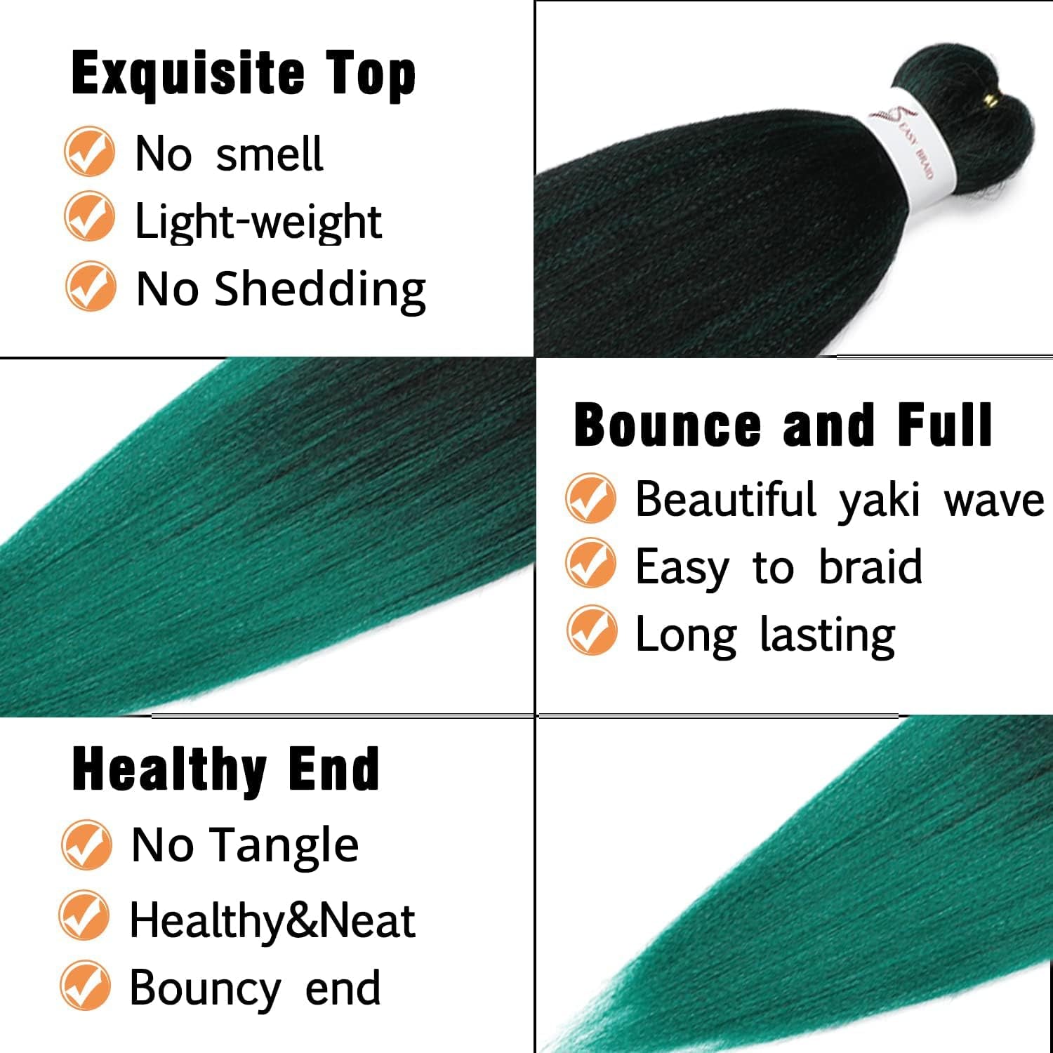 Pre-Stretched Braiding Hair, 24 Inch Braiding Hair 8 Packs Ombre Black to Green Professional Soft Yaki Texture,No Itch, Hot Water Setting Hair Extensions for Braids (24In,1B/Green)