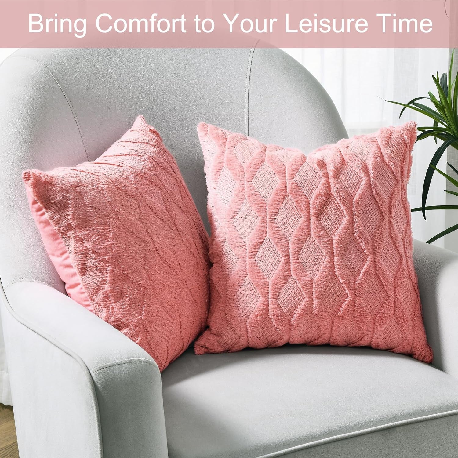 Pack of 2 Faux Wool Throw Pillow Covers 20X20 Inches Decorative Farmhouse Velvet Couch Pillow Case Soft Plush Square Boho Cushion Pillowcase, Embroidery, Geometric, Home, Coral Red