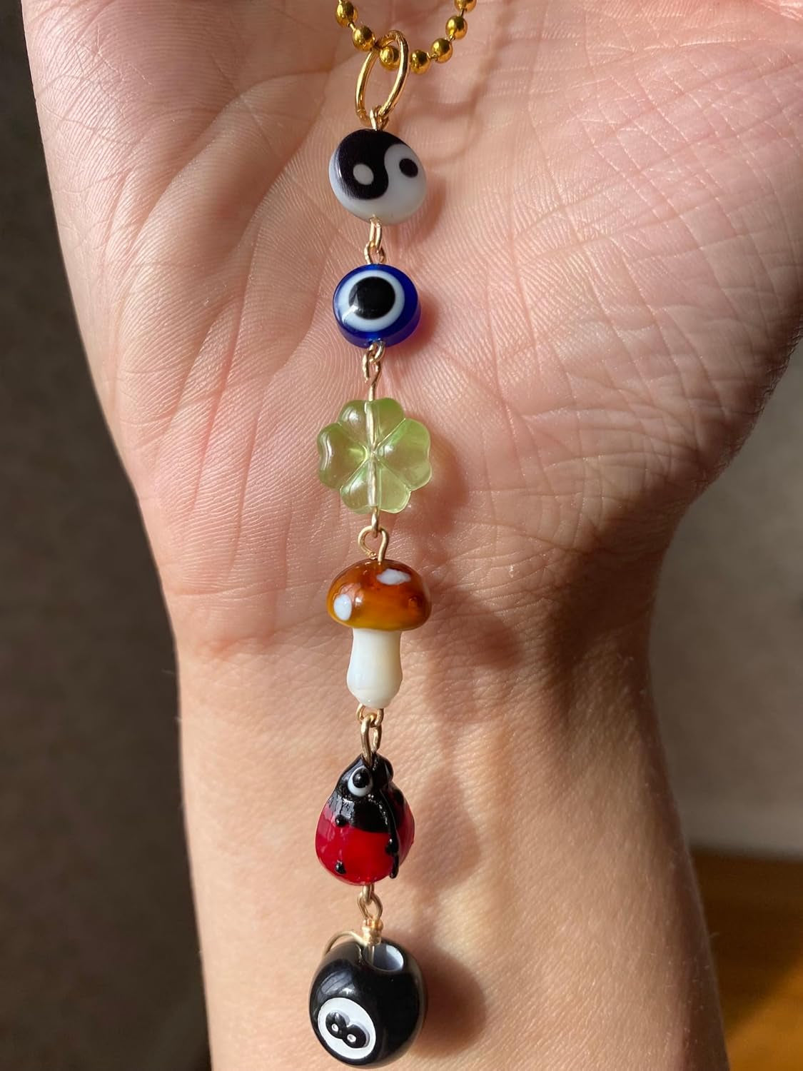 Evil Eye Car Hanging Ornament,Good Lucky Days Car Charm,8 Ball Mushroom Four-Leaf Clover Pendant for Car Rear View Mirror,Cute Boho Evil Eye Ladybug Yin Yang Symbol Car Decor Accessories