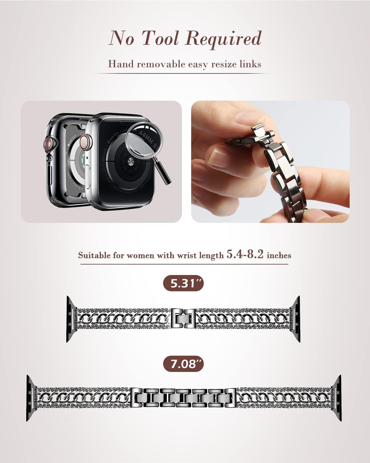 Bling Chain Bands Compatible with Apple Watch Series 8 Band 41Mm 40 Mm 38Mm, Women Luxury Dressy Glitter Diamond Rhinestone Stainless Steel Metal Bracelet for Iwatch Series 7/6/5/4/3/2/1/SE