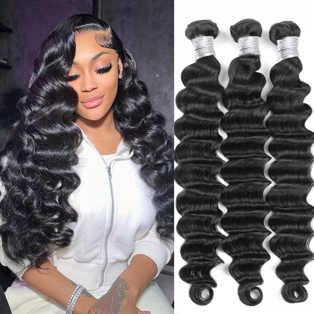 Brazilian Loose Deep Wave Bundles Human Hair 100% Human Hair Bundles 18 20 22 Inches 12A Brazilian Virgin Remy Hair Bundles Deal Human Hair Natural Color 100% Human Hair Extensions for Women