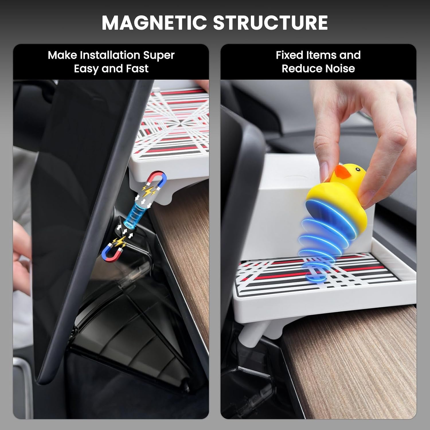 Hideable Tesla under Screen Storage Model Y/3, Magnetic Center Console Organizer behind Screen Tray Compatible with Tesla Model Y/3 Accessories 2024-2017 (Not Fit 2024 Model 3 Highland) -White