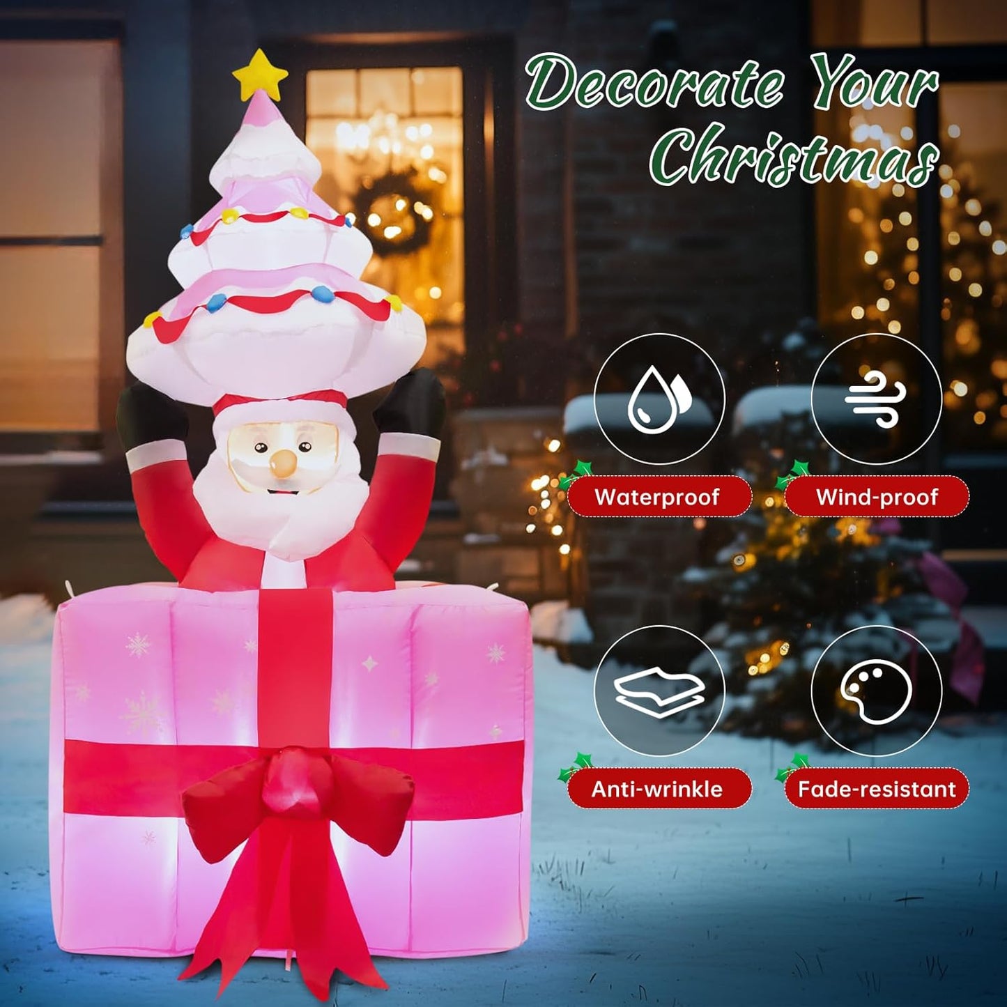 Christmas Inflatable Santa Outdoor Decoration: 6Ft Blow up Automatic Lifting in Gift Box - Built-In LED Glowing Inflatable Decoration for Yard/Garden Lawn