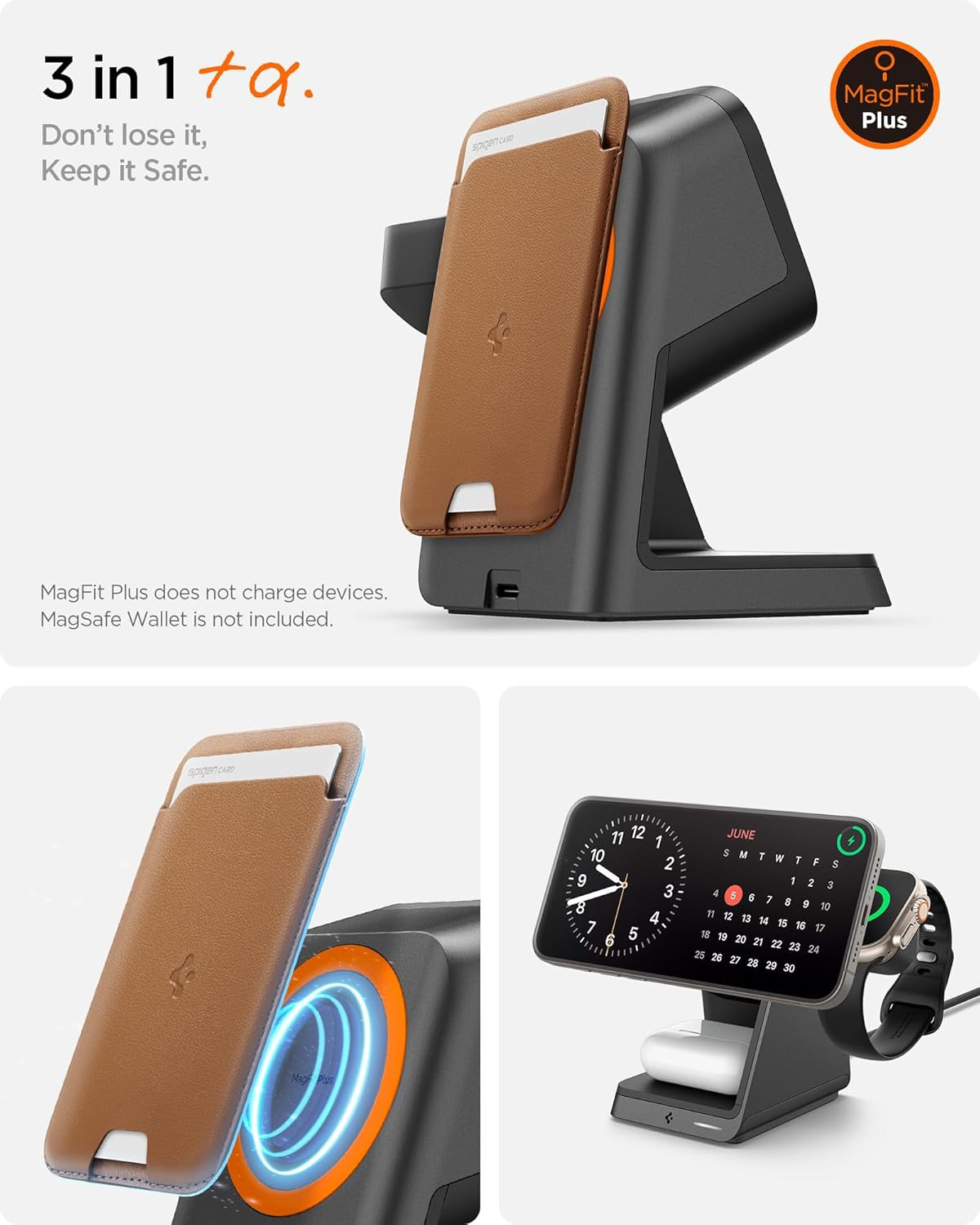 3 in 1 Wireless Charging Station for Magsafe [Certified] Charger Stand 15W Fast Charging for Iphone 16E 16 Pro Max/ 16 Pro/ 16 Plus/ 16 15 14 13 Airpods Apple Watch 10 Ultra 2Wallet Accessories