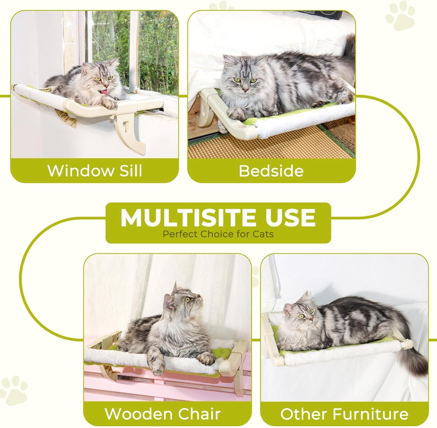 Cat Window Perch, Cat Window Hammock for Large Indoor Cats, Easy to Assemble & Adjust Cat Bed with Removable Cover, Cat Window Seat with Sturdy Bolster Fits for Windowsill,Bedside,Drawer and Cabinet
