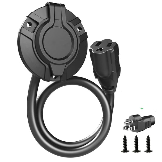 15 Amp Ac-Port-Plug Rv-Outlet Extension-Integrated- Receptacle Electrical-Outlet： Waterproof NEMA 5-15 Flanged Inlet Plug Electrical Outlet Receptacle Box for Rv,Boat,Pickup,Jeep,Truck