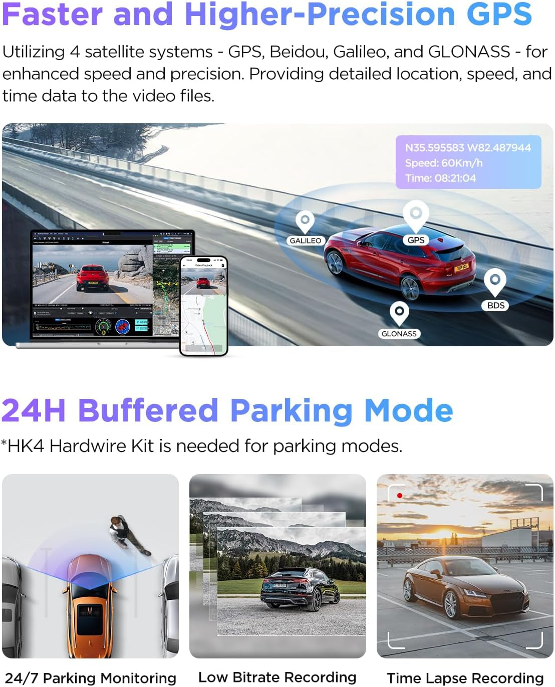 A229 Pro 4K HDR Dash Cam, Dual STARVIS 2 IMX678 IMX675, 4K+2K Front and Rear Car Camera, 2 Channel with HDR, Voice Control, 5Ghz Wifi GPS, Night Vision 2.0, 24H Parking Mode, Support 512GB Max