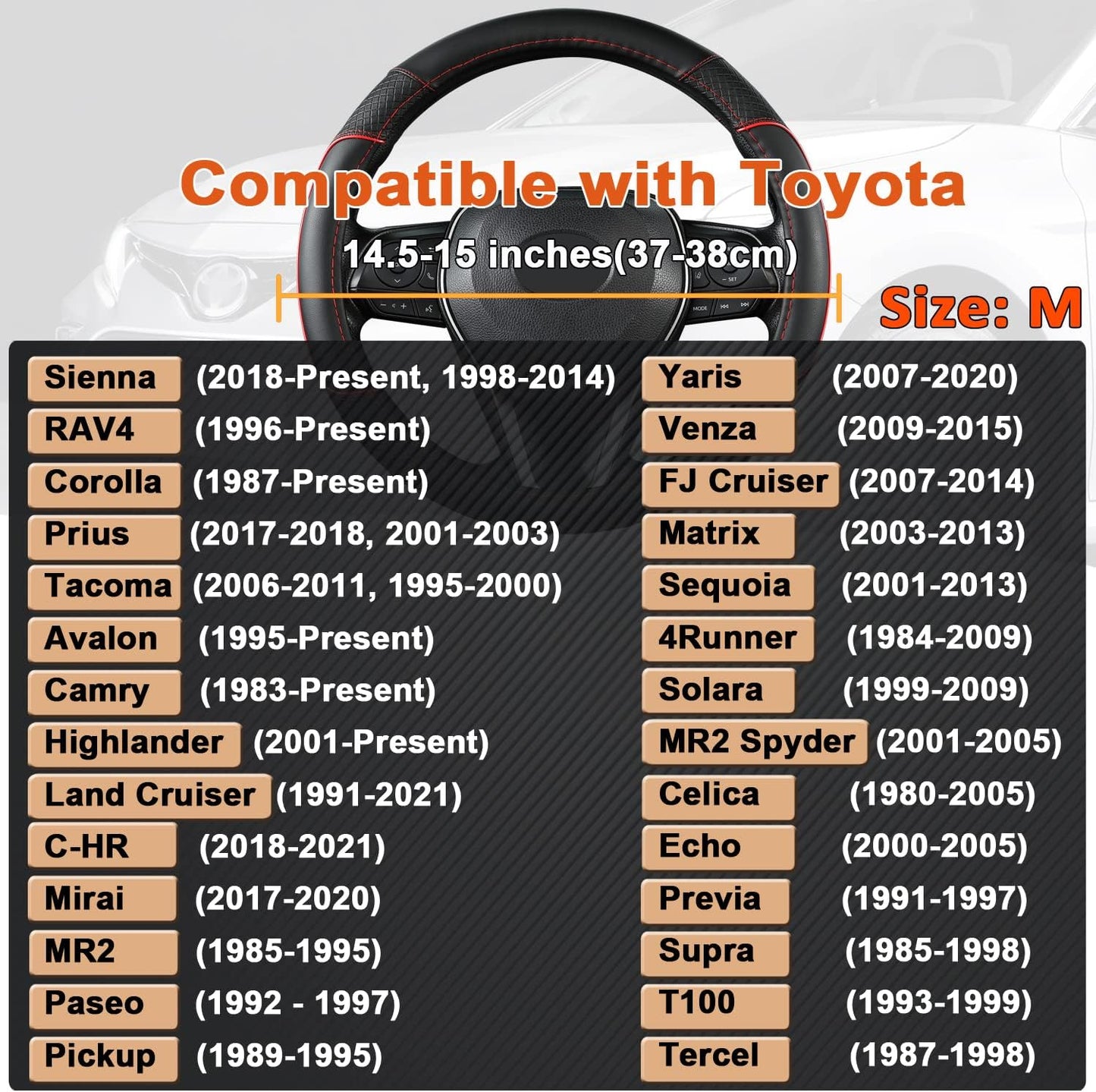 Steering Wheel Cover for Toyota, Auto Car Steering Wheel Cover for Toyota Highlander 4Runner Tacoma Corolla Camry - Black+Red Trim