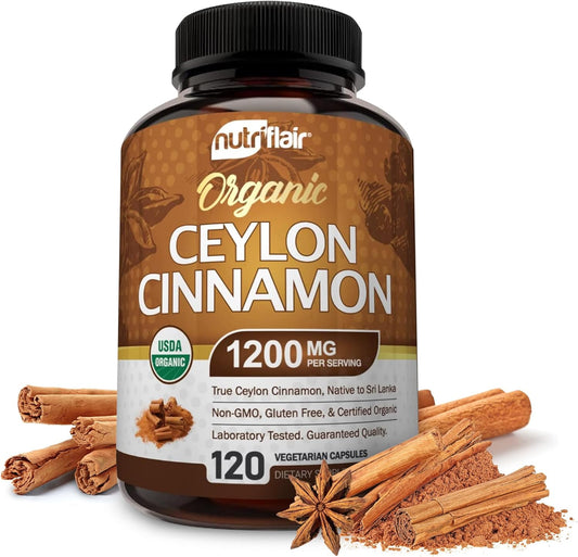Organic Ceylon Cinnamon Supplement 1200Mg, 120 Capsules - USDA Certified Organic Cinnamon - Non-Gmo, Gluten Free Cinnamon Powder, Antioxidant Cinnamon Pills TLBH