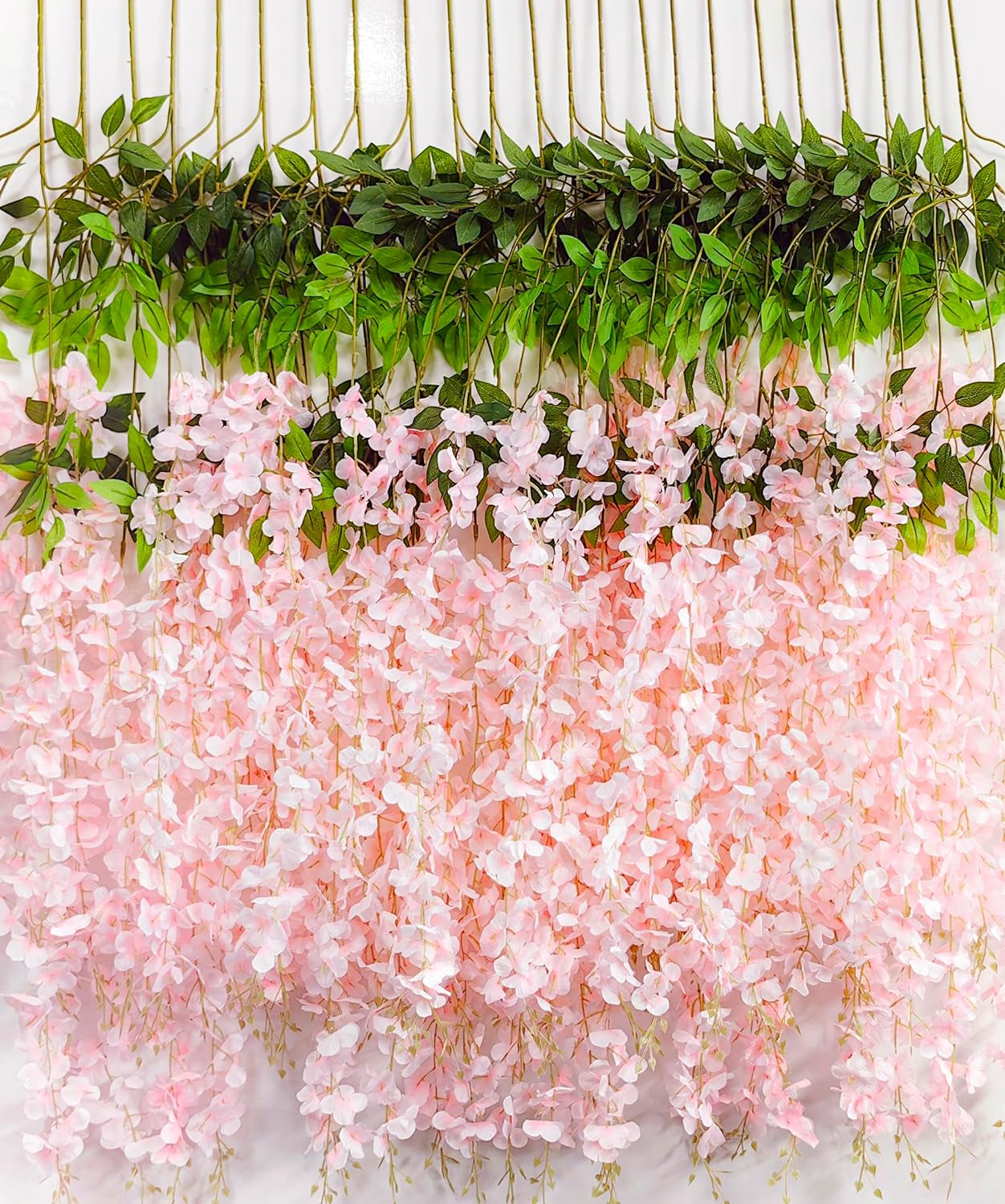 Wisteria Hanging Flowers 24 Pack Artificial Flowers Fake Wisteria Vine Rattan Hanging Garland Silk Flowers String for Party Home Wall Greenery Wedding Decor (Light Pink)